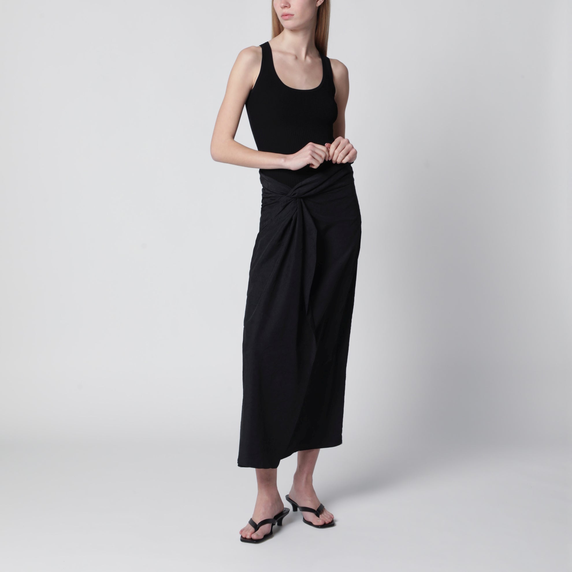 Black sarong-effect skirt