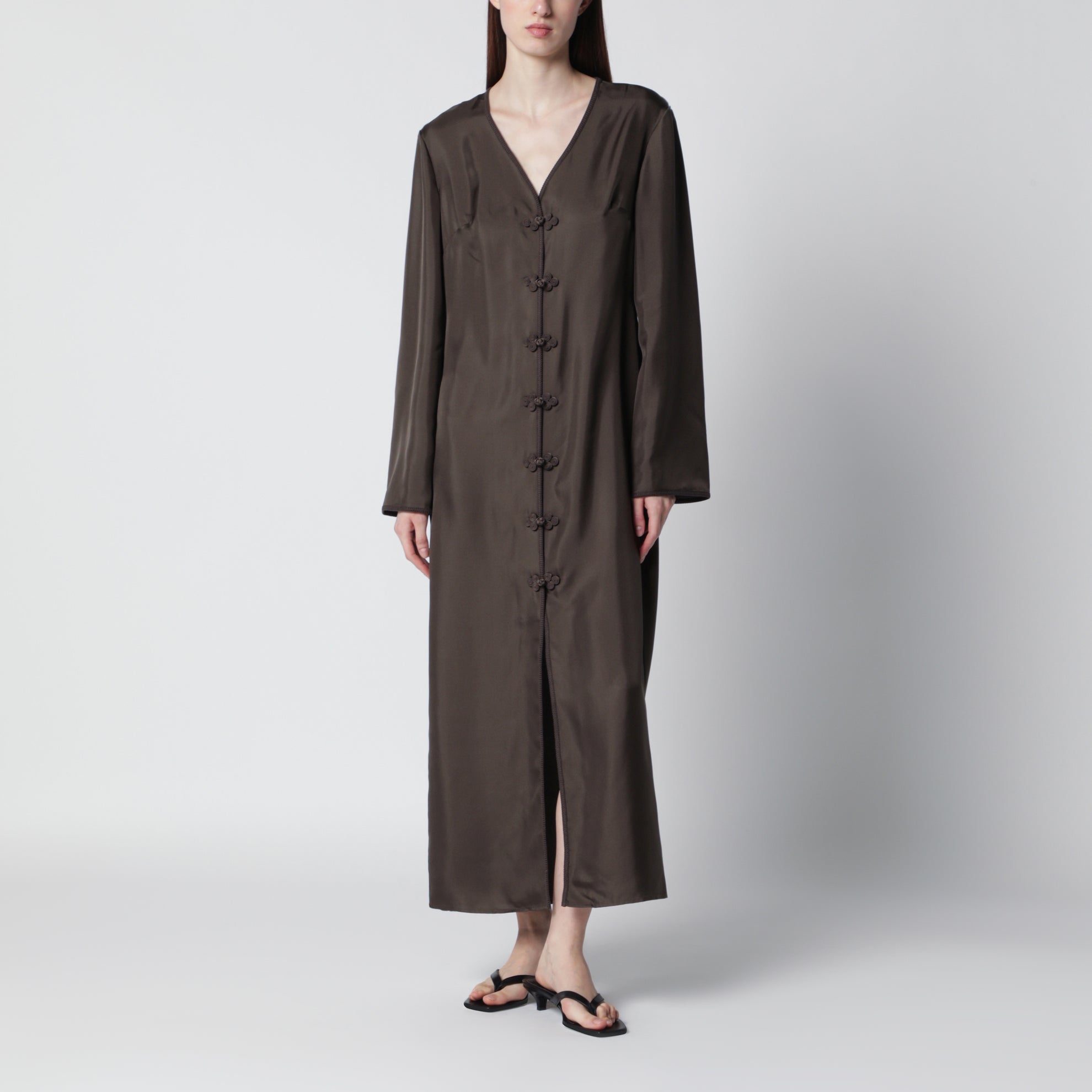 Robe en soie avec fermeture pankou couleur terre