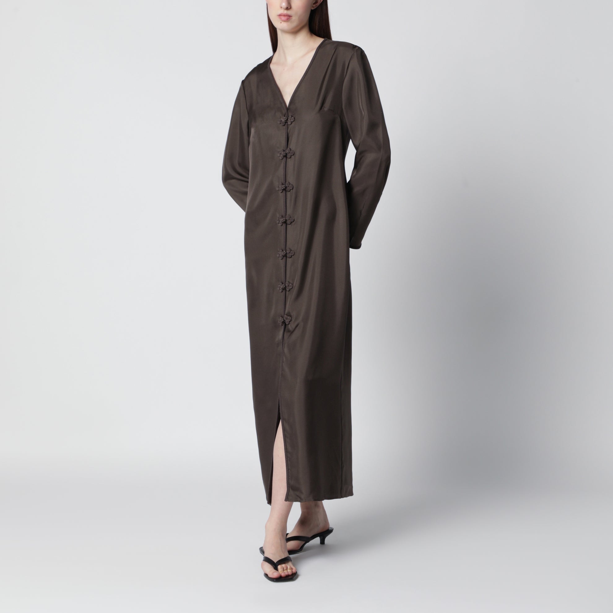 Robe en soie avec fermeture pankou couleur terre