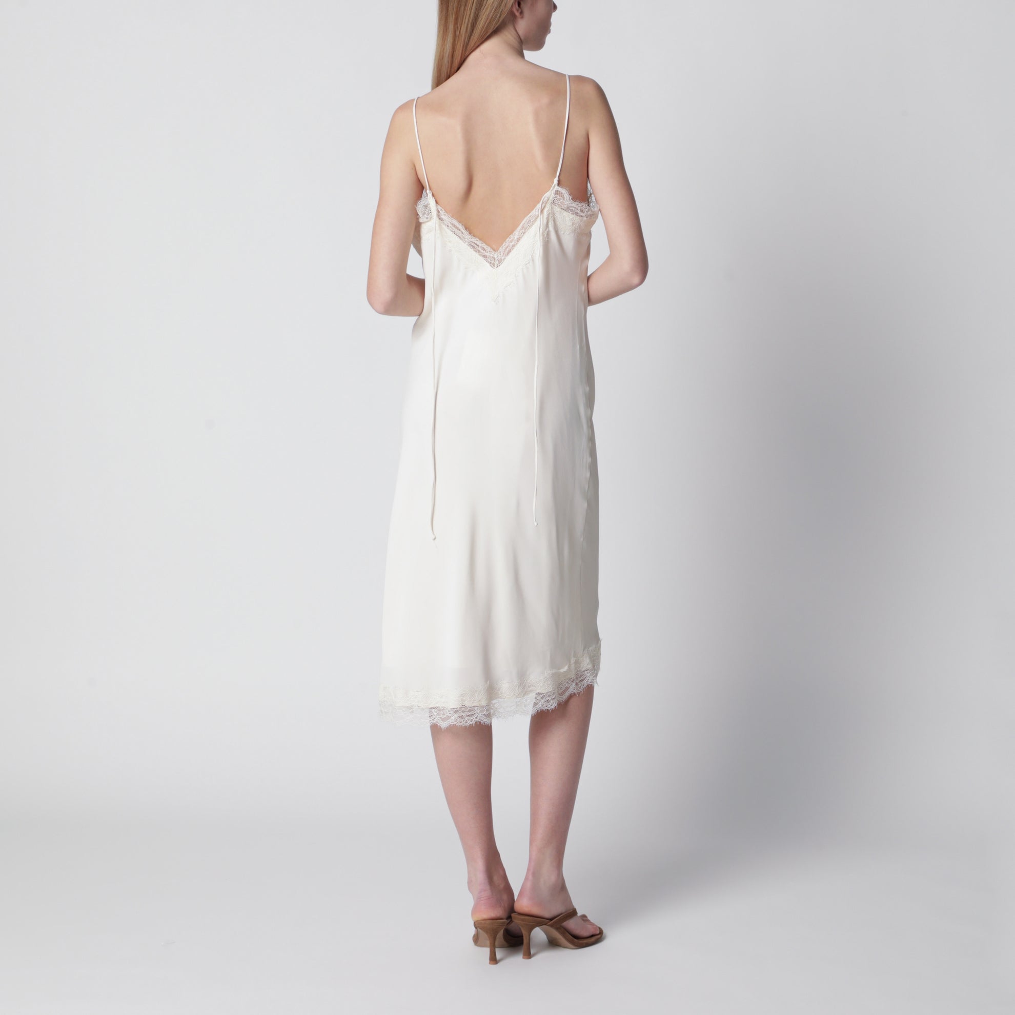 White silk and lace slip dress