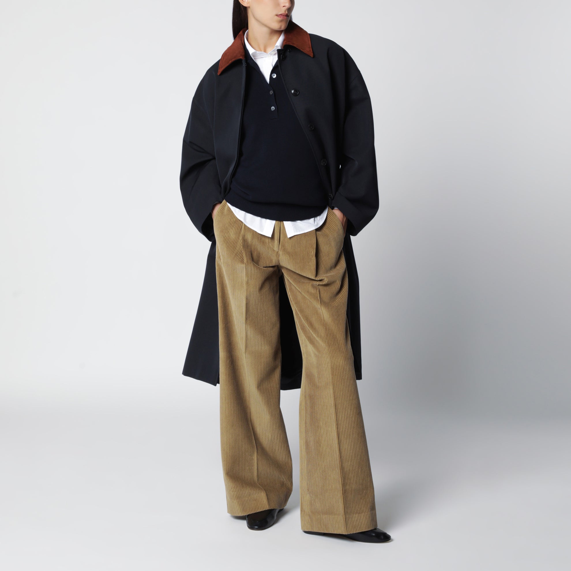 Cappotto blu navy in misto cotone e lana