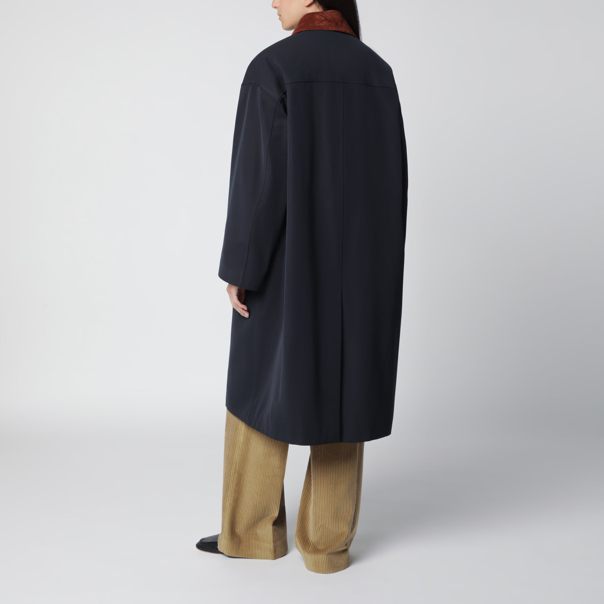 Cappotto blu navy in misto cotone e lana