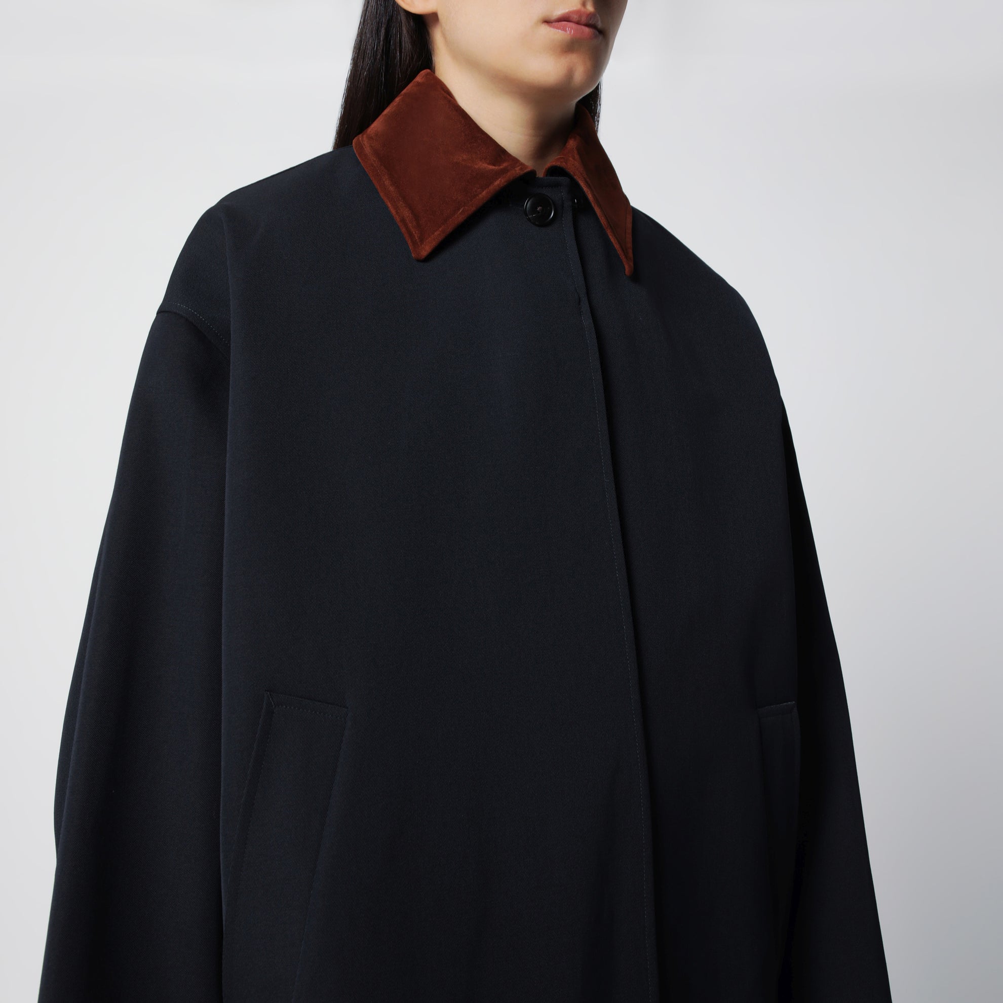 Cappotto blu navy in misto cotone e lana