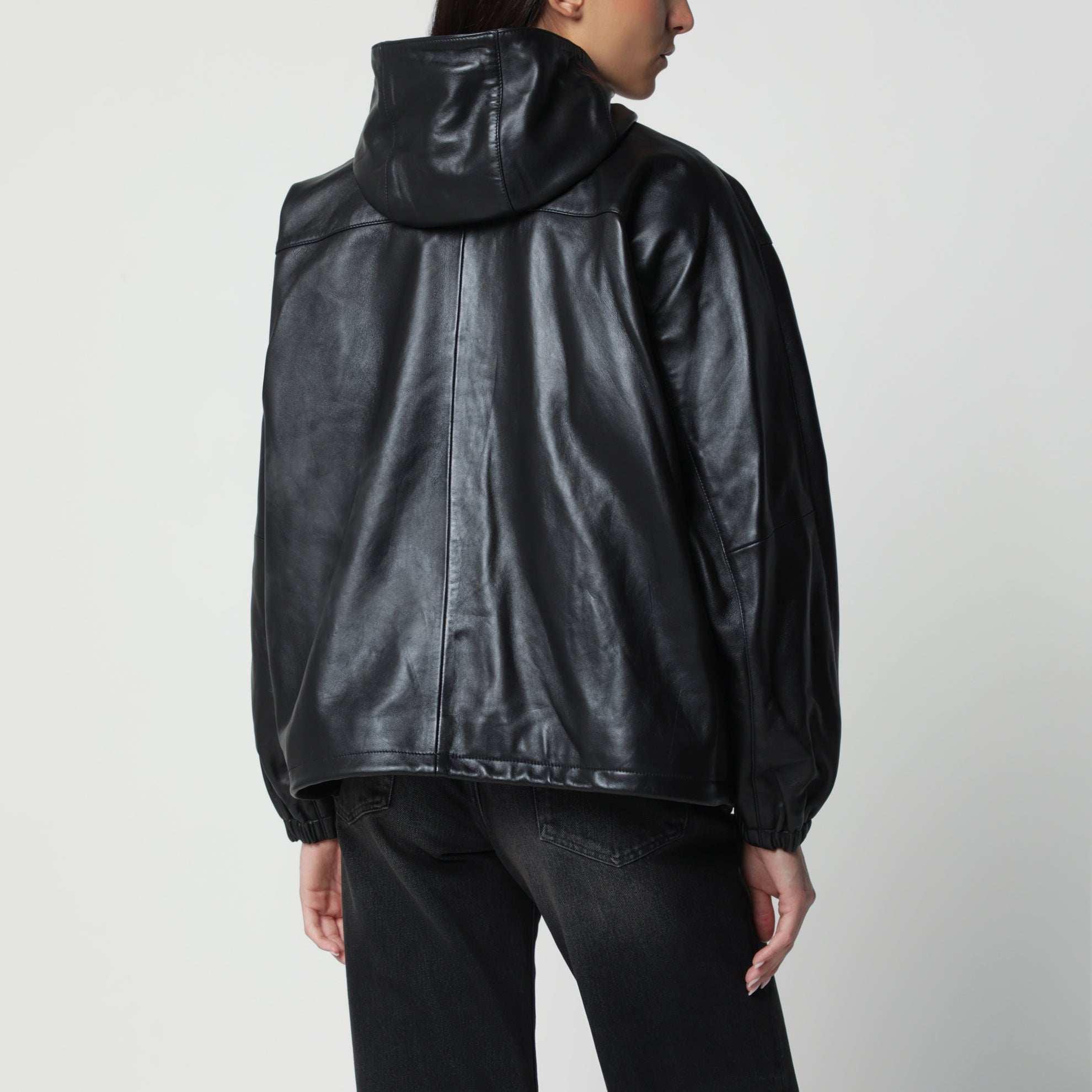 Anorak oversize in pelle nero