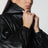 Anorak oversize in pelle nero