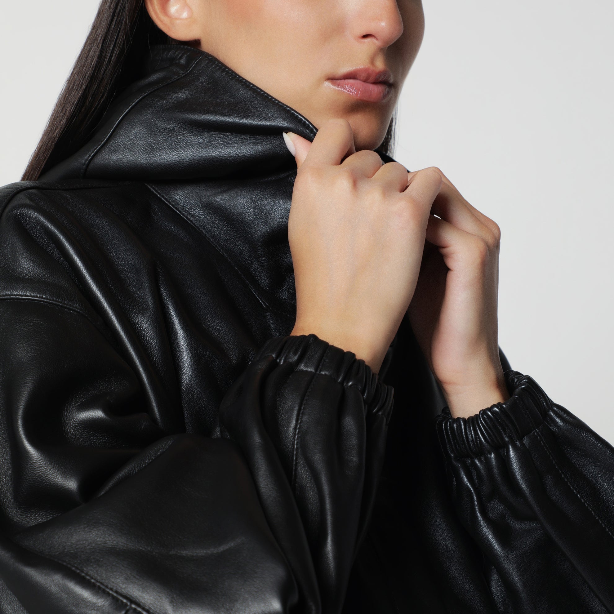 Anorak oversize in pelle nero