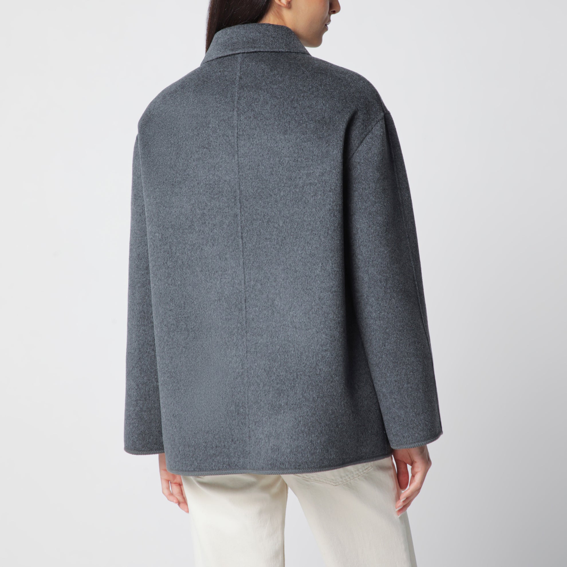 Dark Grey Mélange Double-Faced Wool Jacket with Pankou Closure