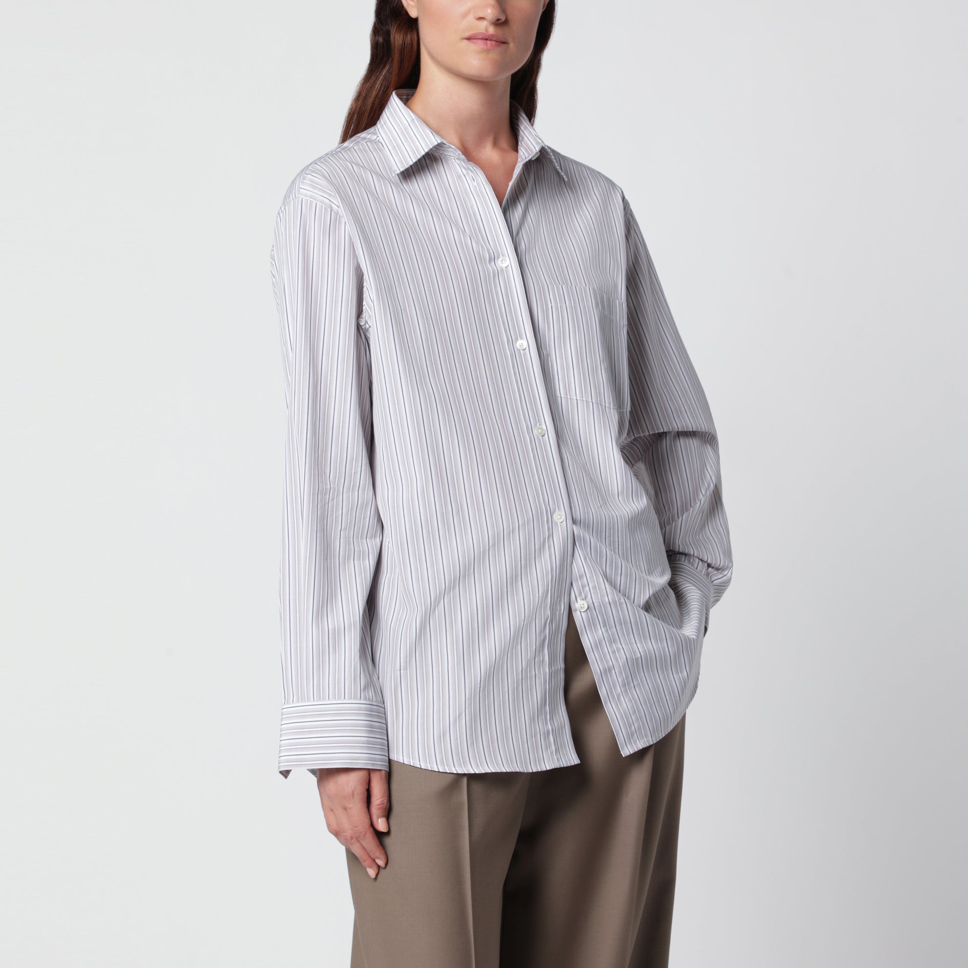 Striped cotton shirt in Brown / Ivory