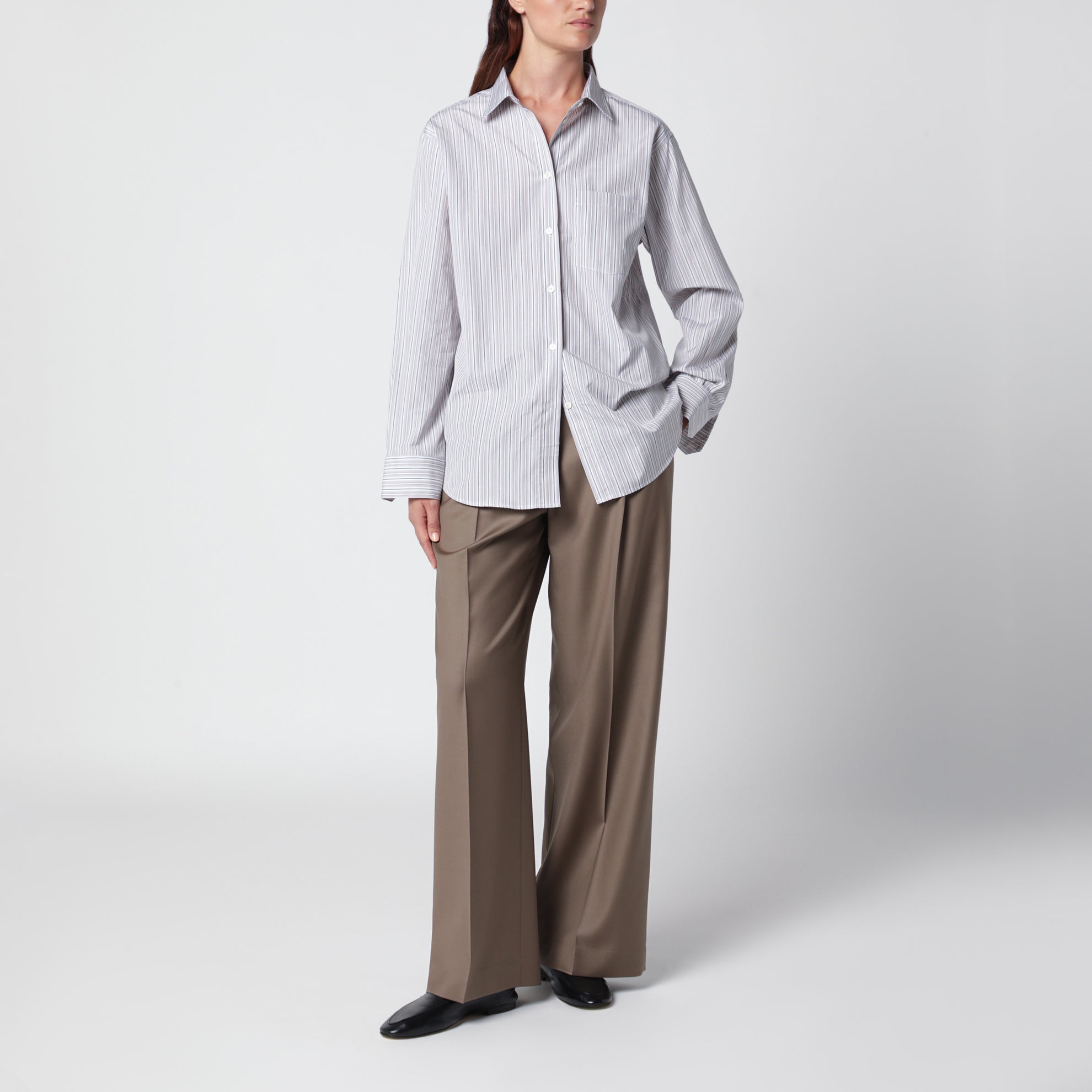 Striped cotton shirt in Brown / Ivory