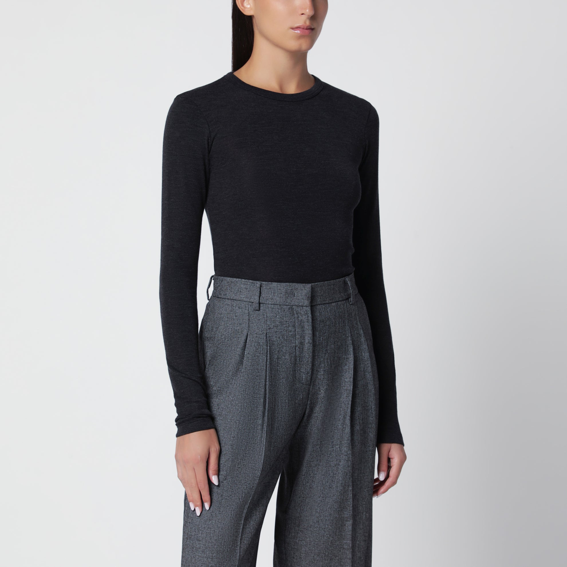 Anthrazitgrauer Melange-Pullover aus Wolle