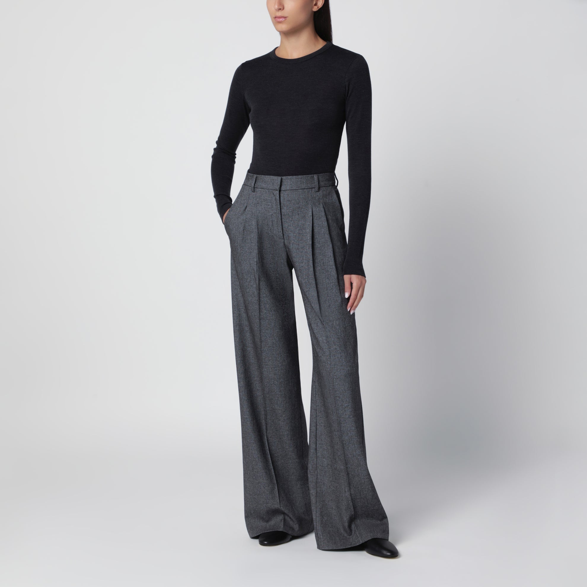 Anthrazitgrauer Melange-Pullover aus Wolle