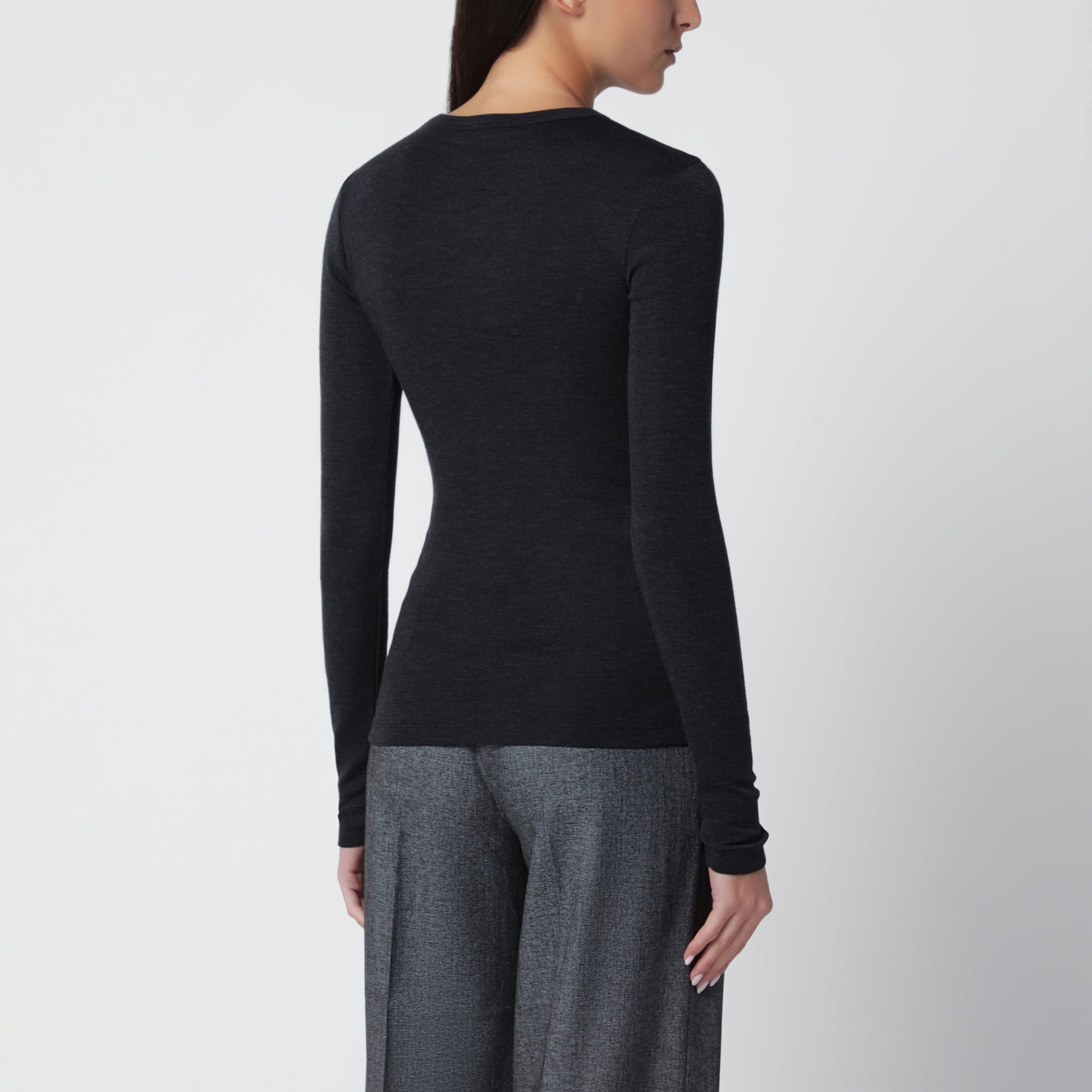 Anthrazitgrauer Melange-Pullover aus Wolle