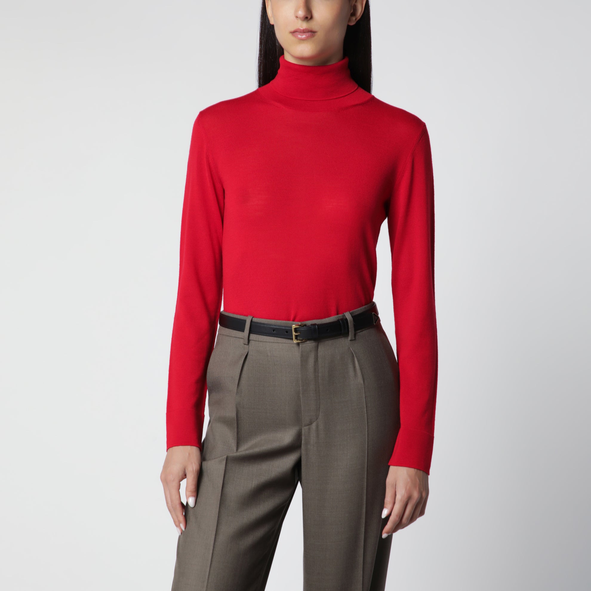Roter Feinstrick-Rollkragenpullover aus Wolle und Kaschmir