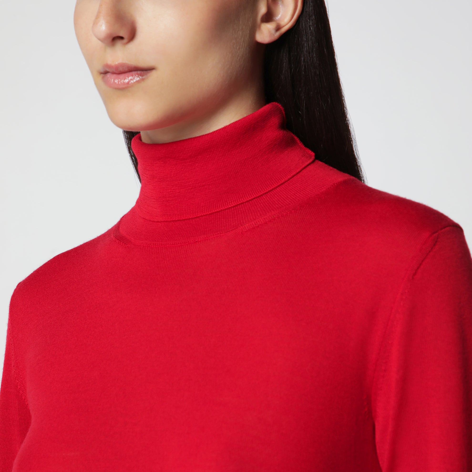 Roter Feinstrick-Rollkragenpullover aus Wolle und Kaschmir