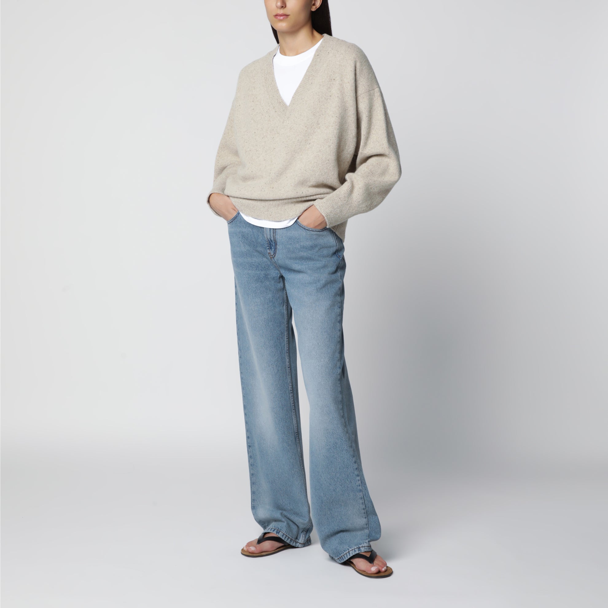 Beige mélange wool-blend sweater