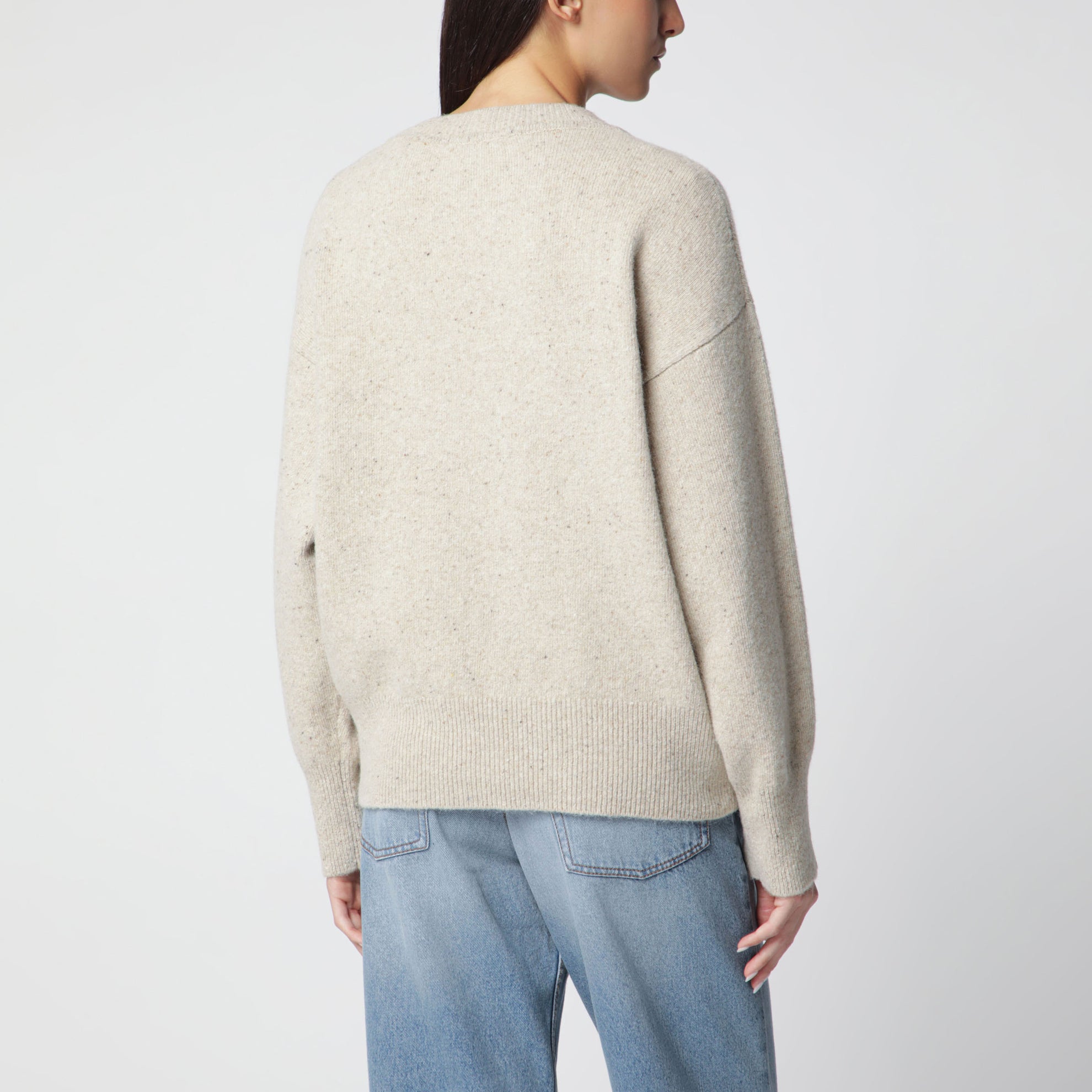 Beige mélange wool-blend sweater