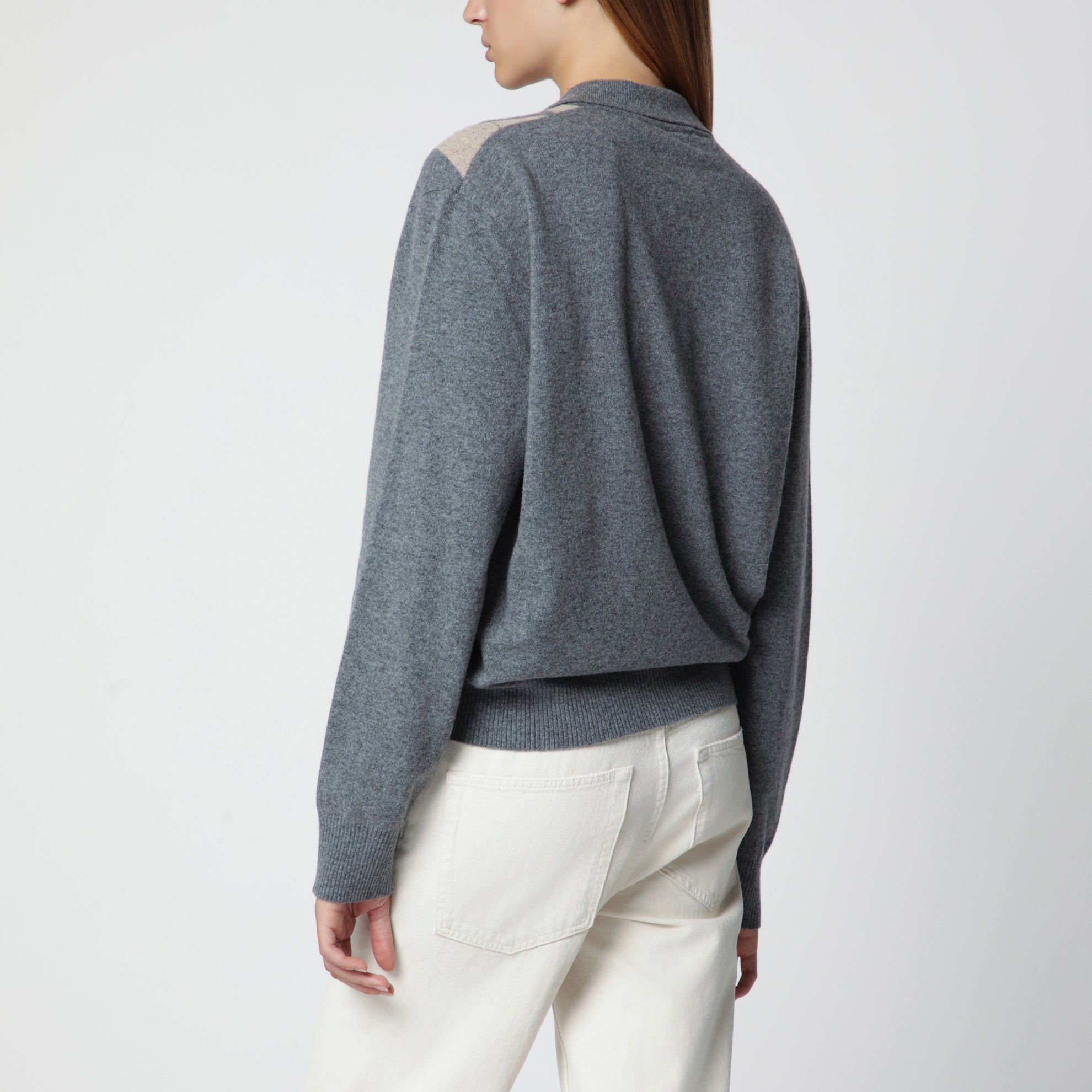 Grey polo with beige Argyle pattern in wool blend