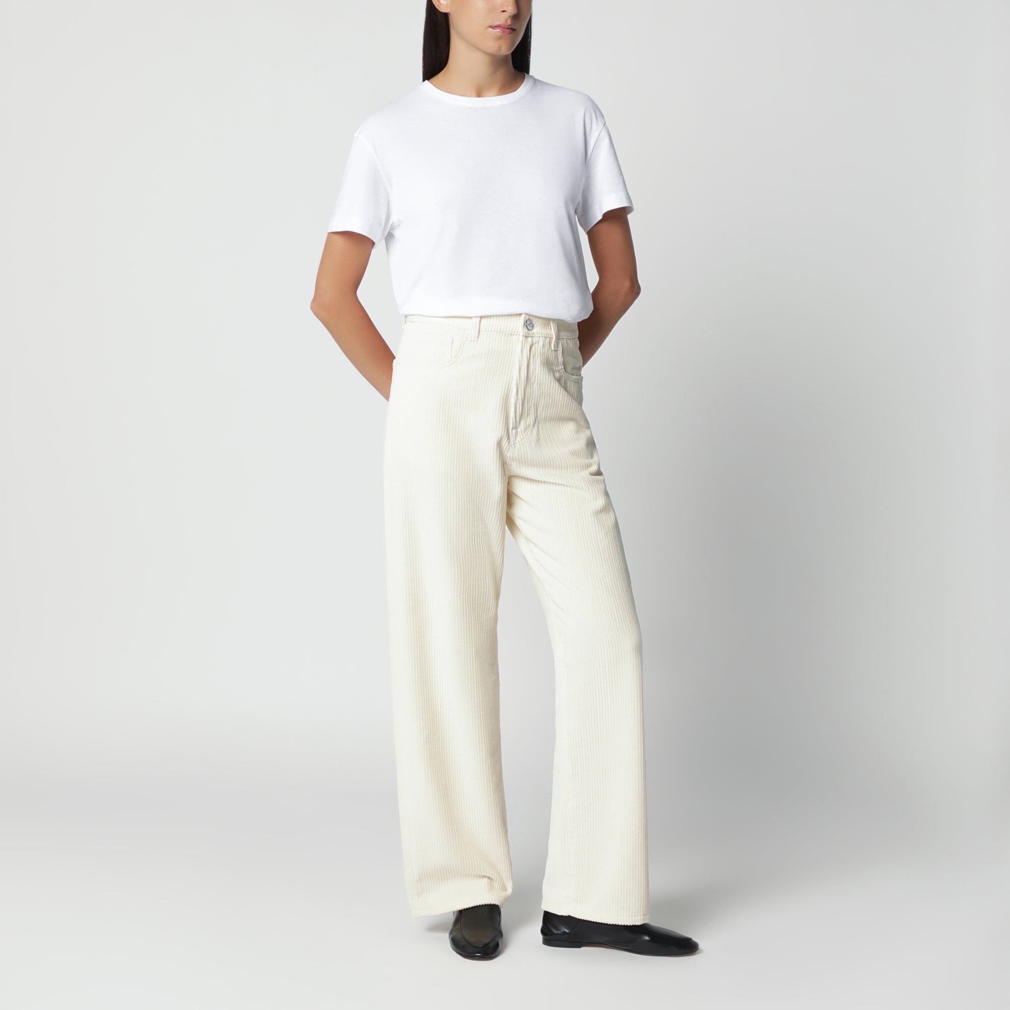 Weiße Baggy-Cordhose