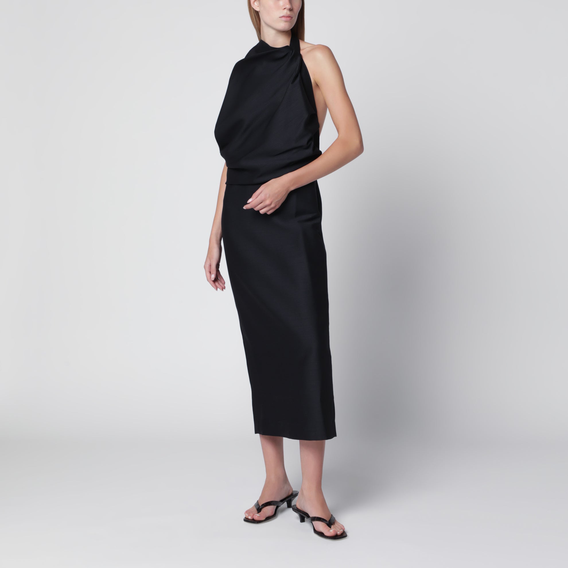Róhe | Midnight Blue One-Shoulder Midi Dress | Woman