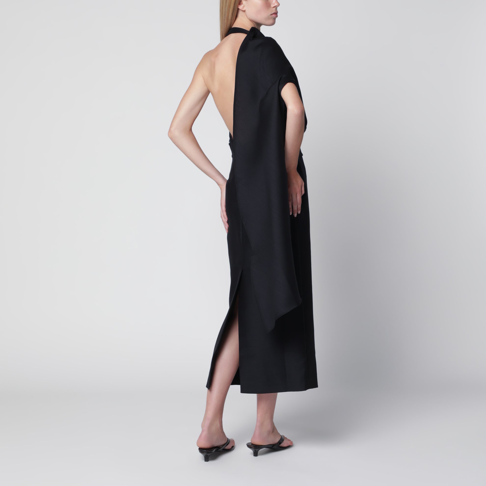 Midnight Blue One-Shoulder Midi Dress
