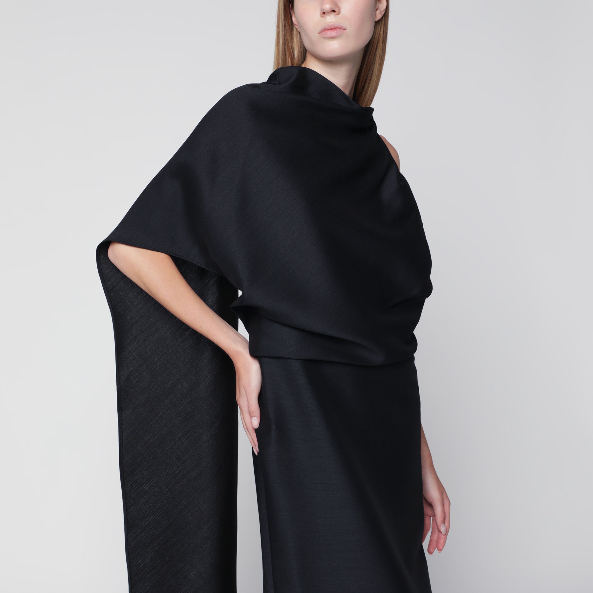 Midnight Blue One-Shoulder Midi Dress