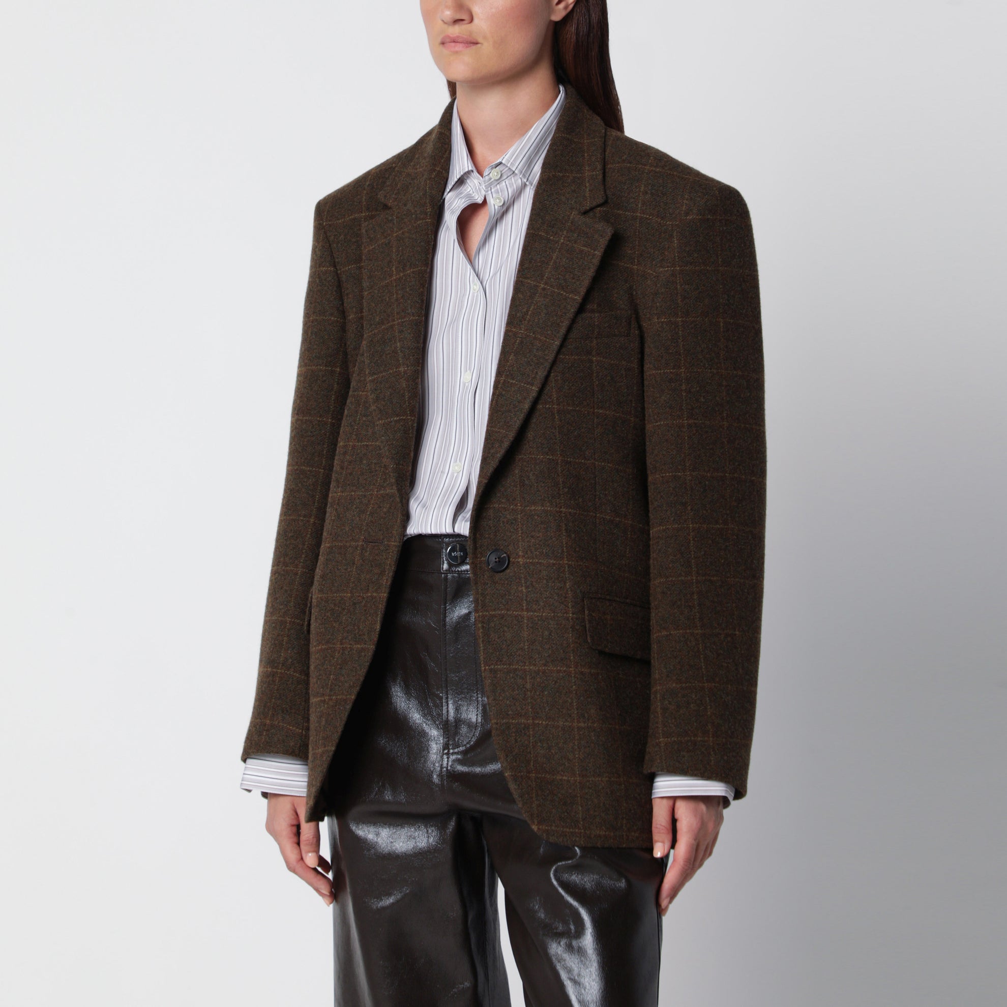 Oversized blazer in brown checked wool