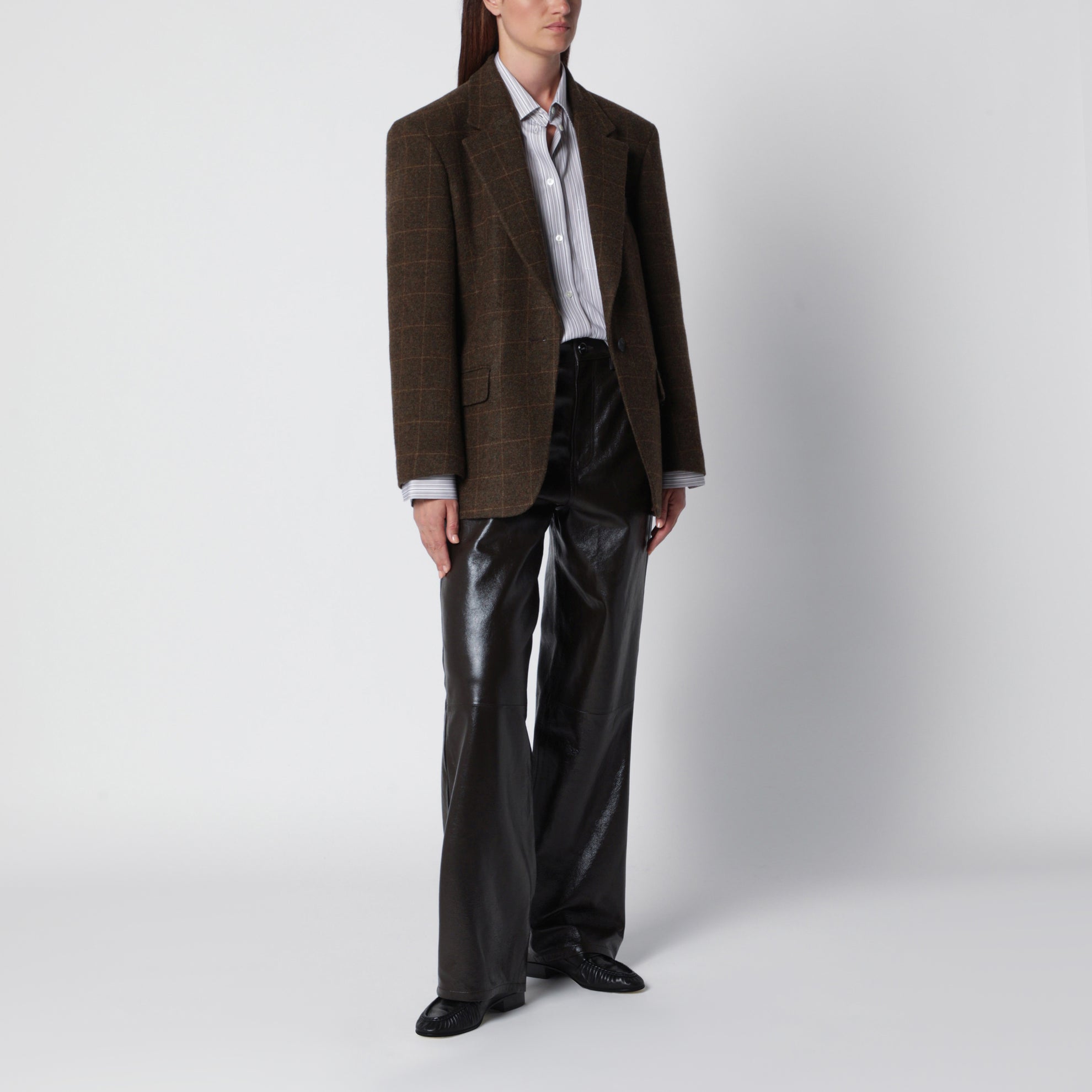 Oversized blazer in brown checked wool