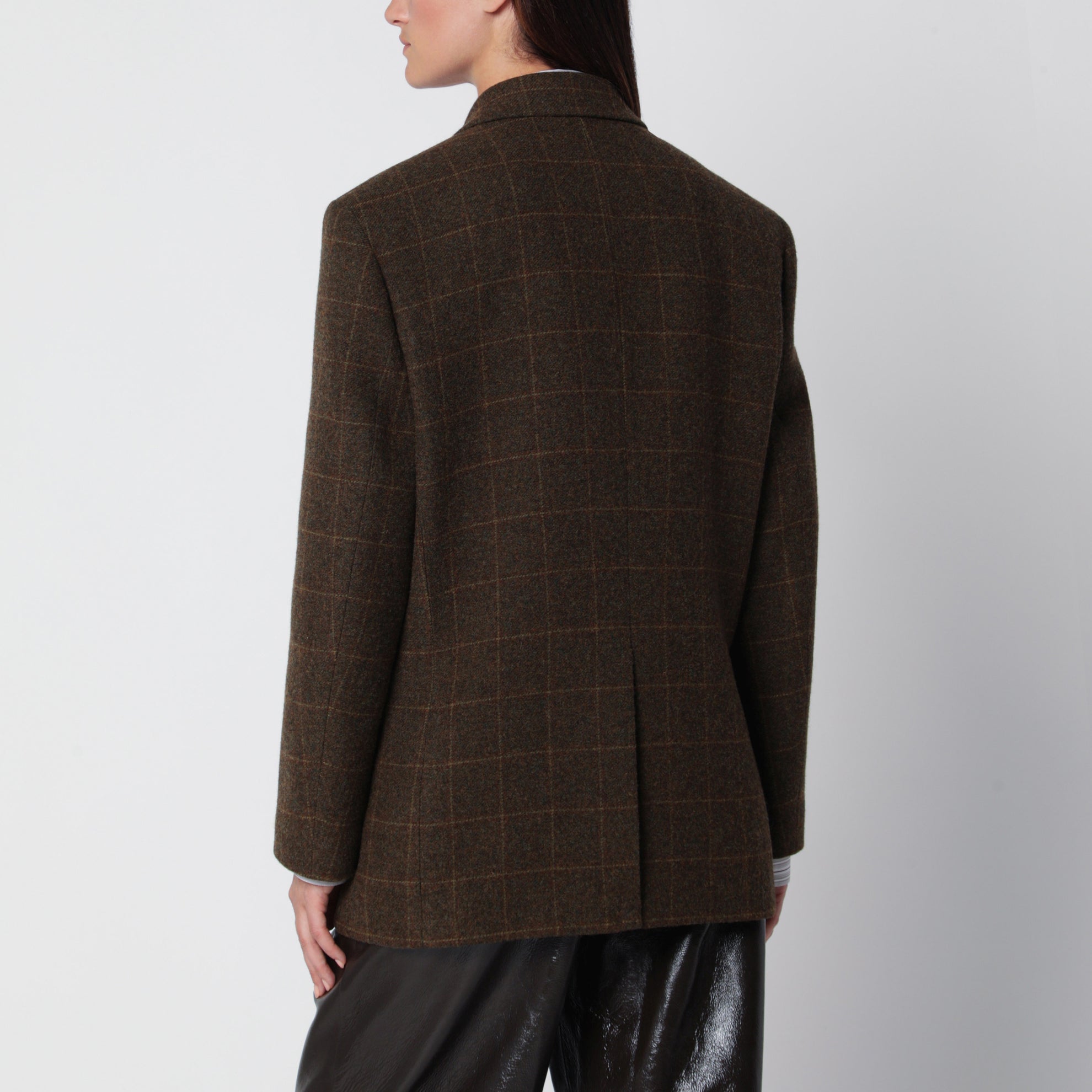 Oversized blazer in brown checked wool