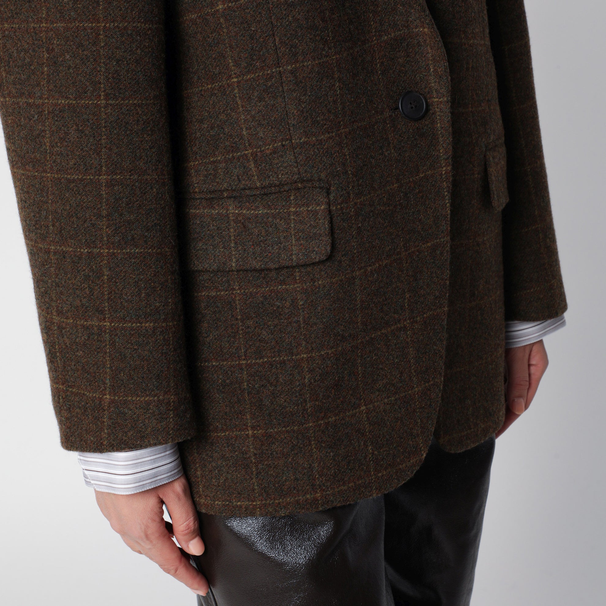 Oversized blazer in brown checked wool