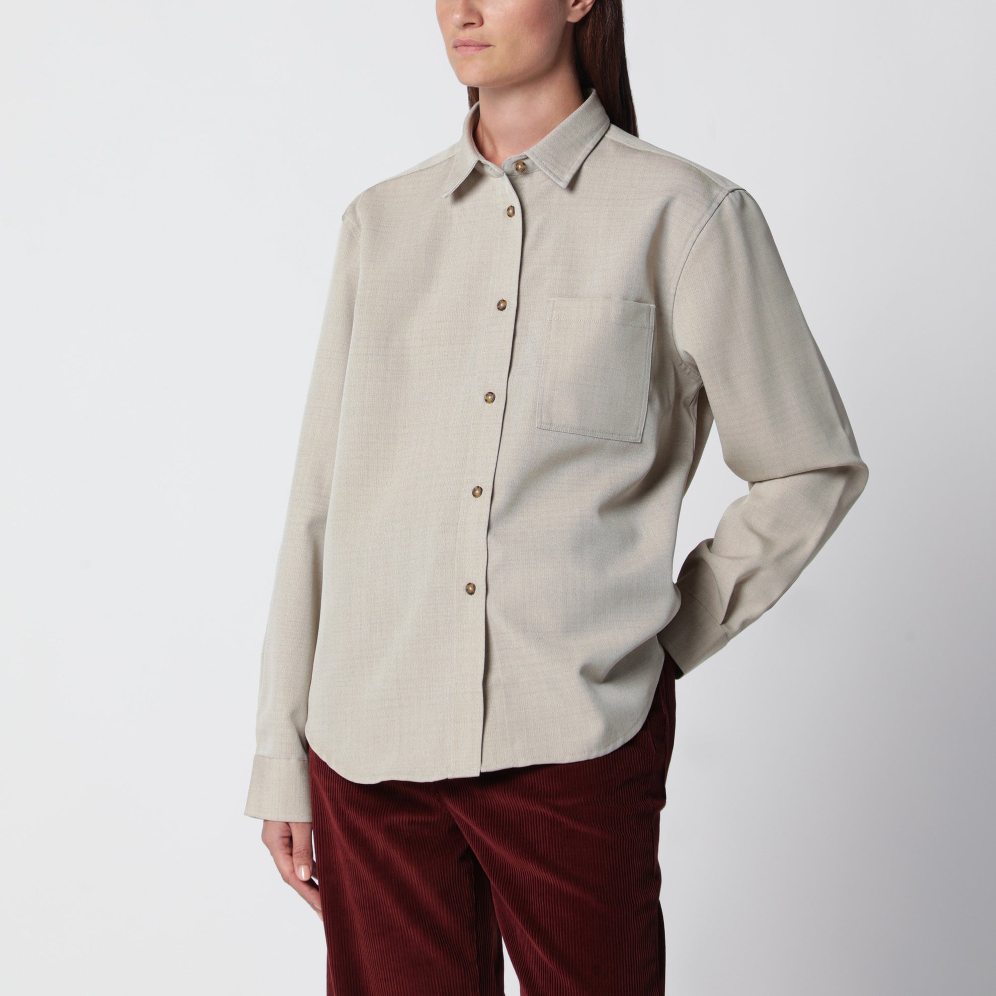 Butter-coloured wool and silk shirt