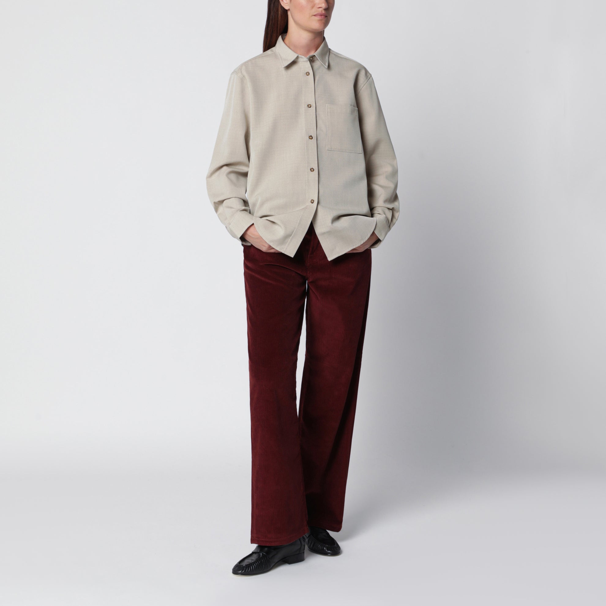 Butter-coloured wool and silk shirt