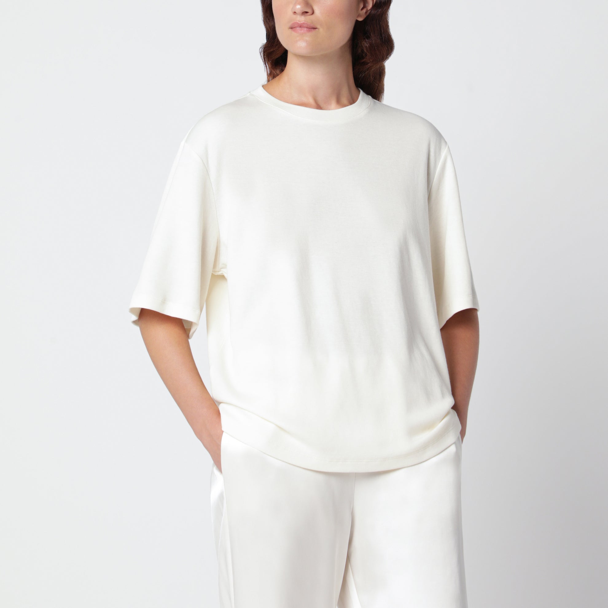 Cream cotton and wool-blend T-shirt