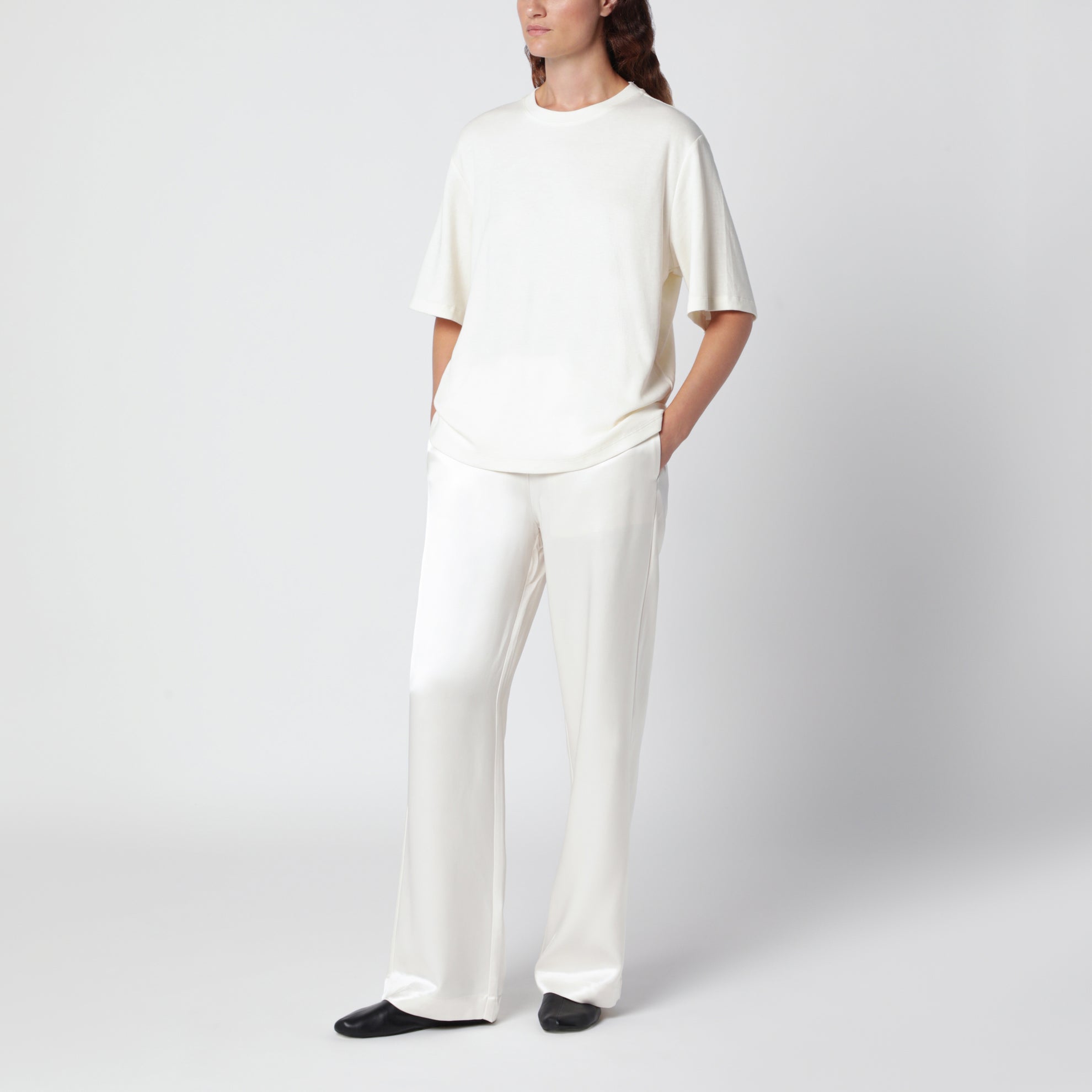 Cream cotton and wool-blend T-shirt