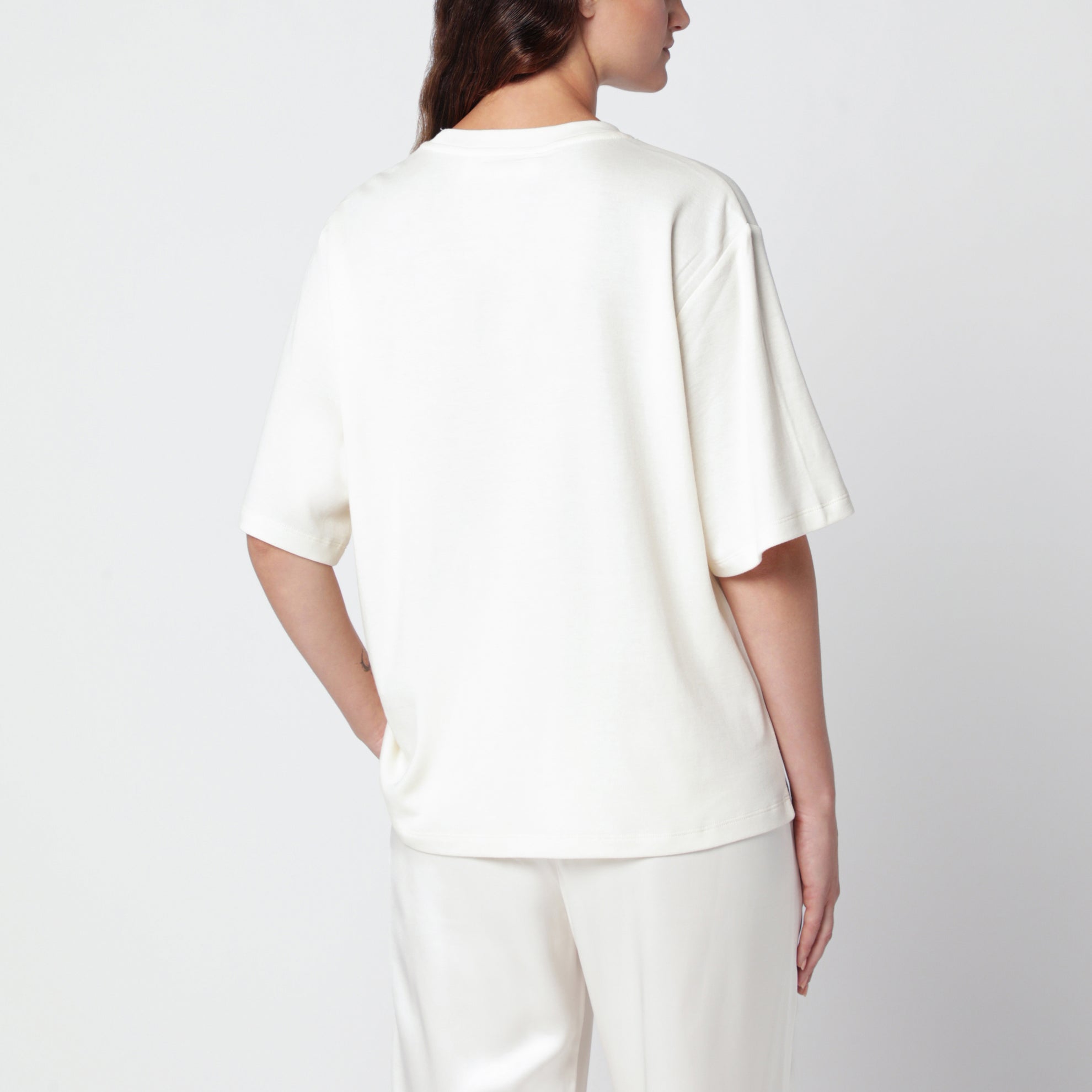 Cream cotton and wool-blend T-shirt