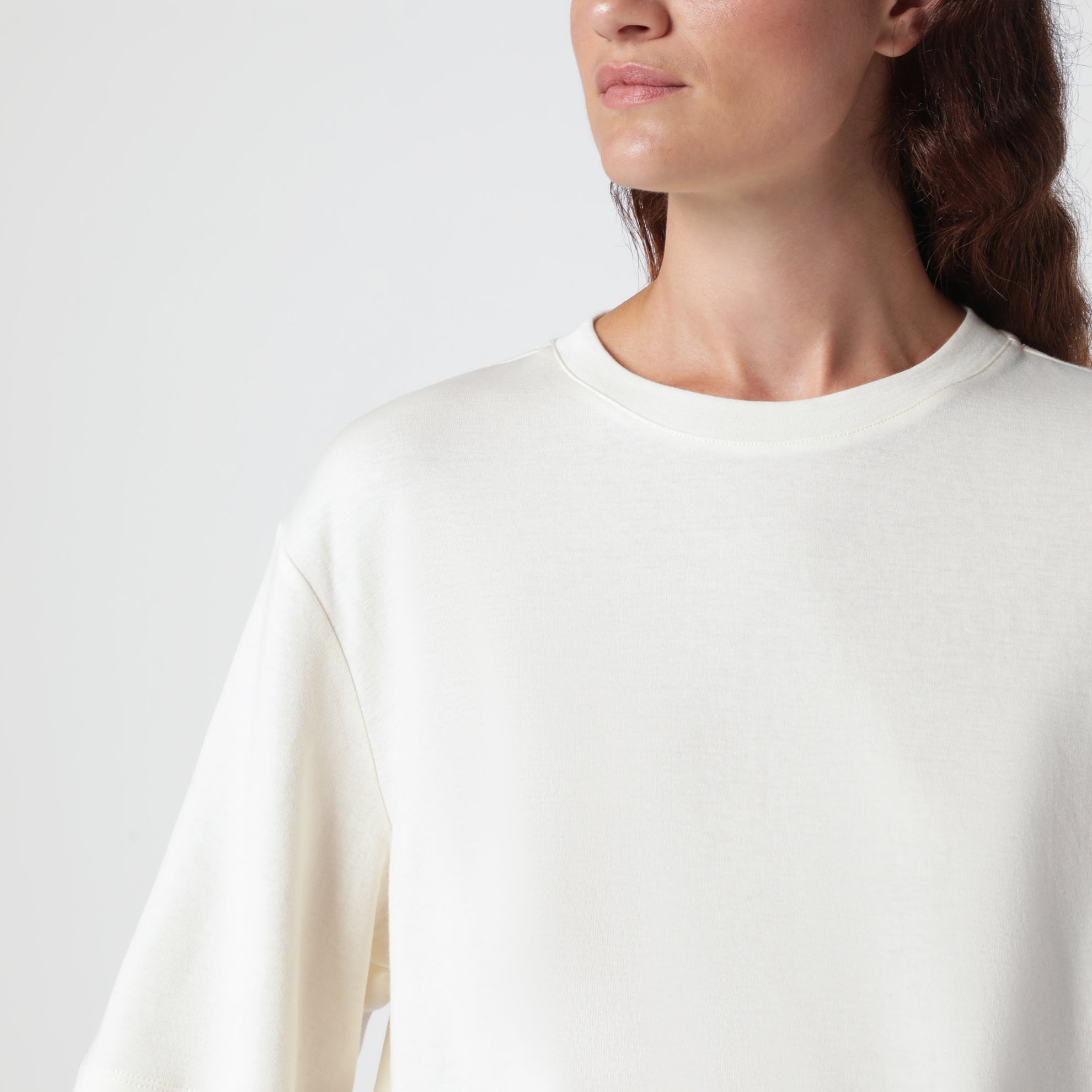 Cream cotton and wool-blend T-shirt