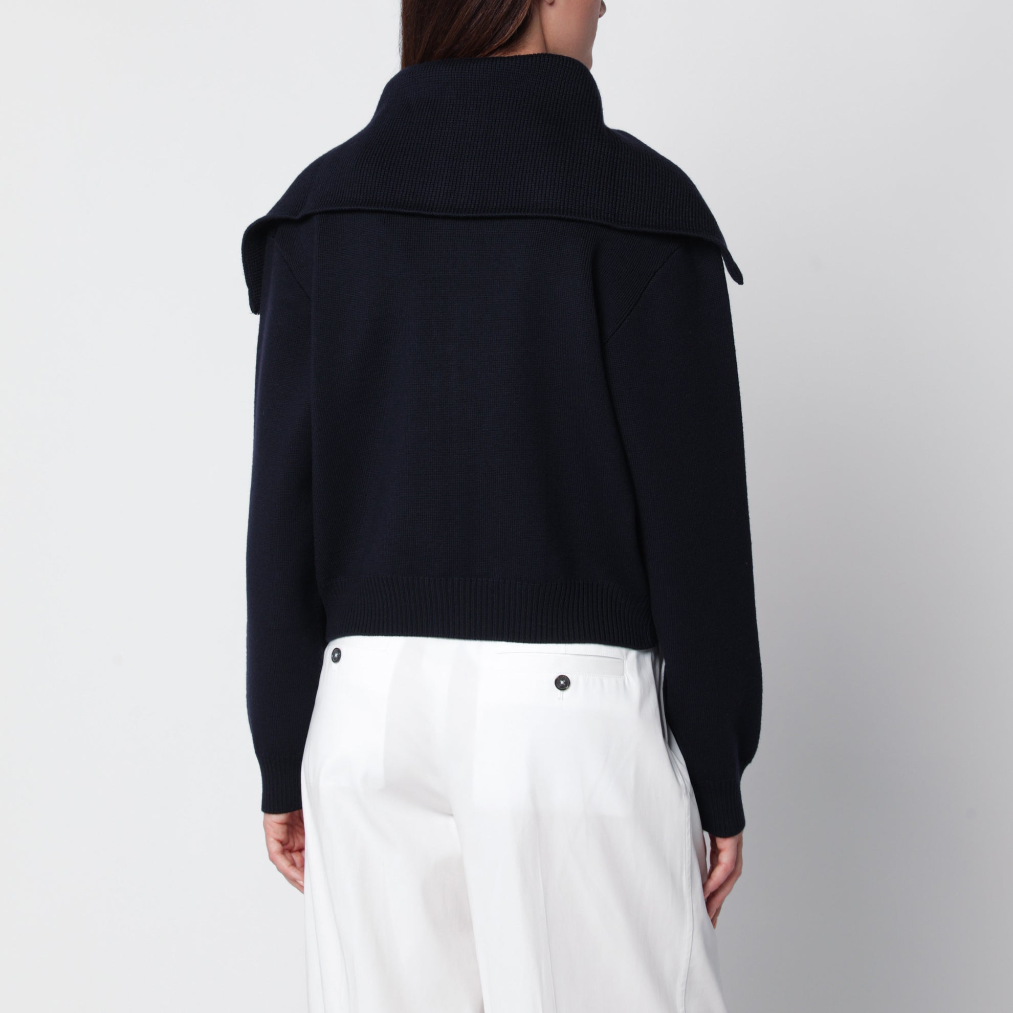 Navy blue wool zip-up cardigan