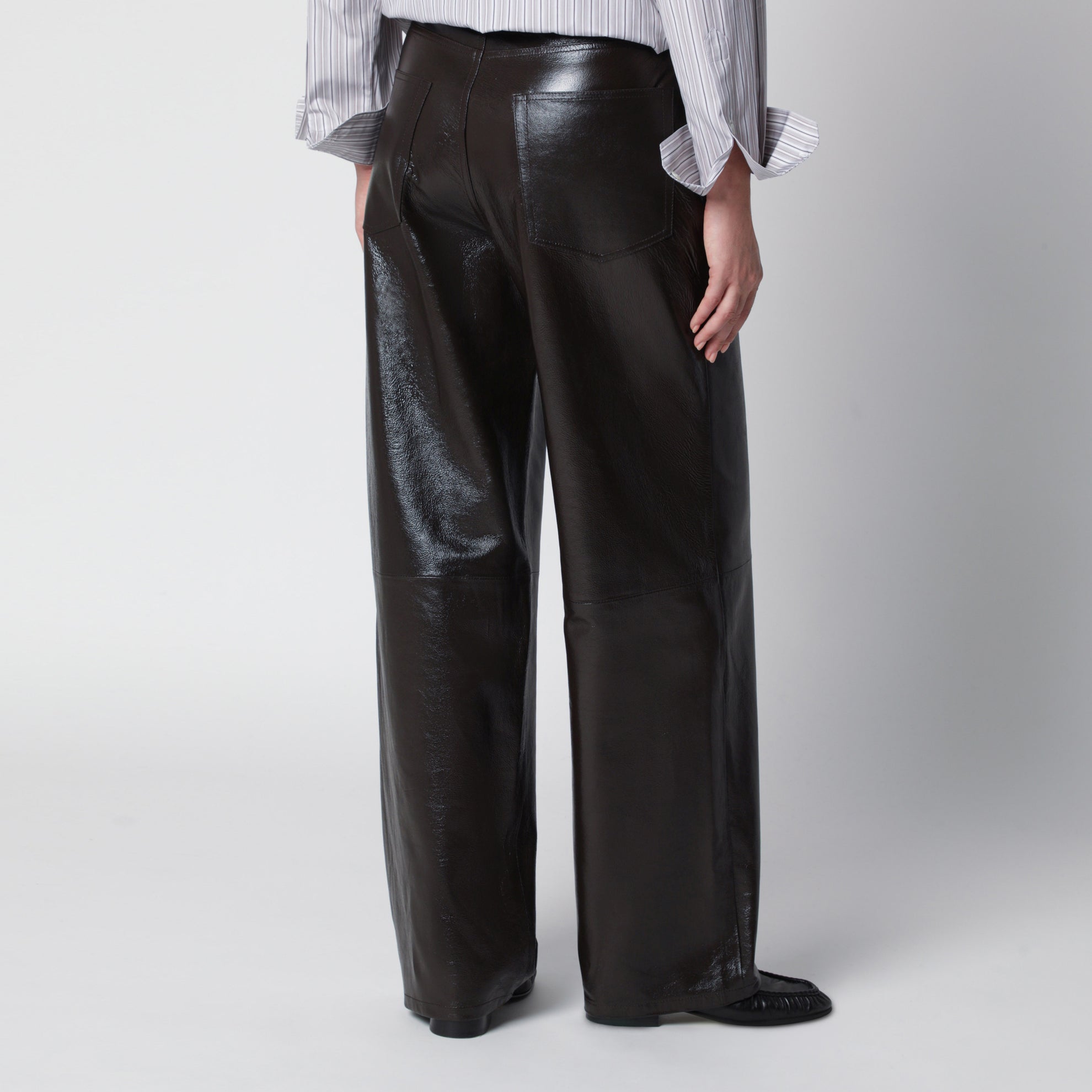 Brown leather wide-leg trousers