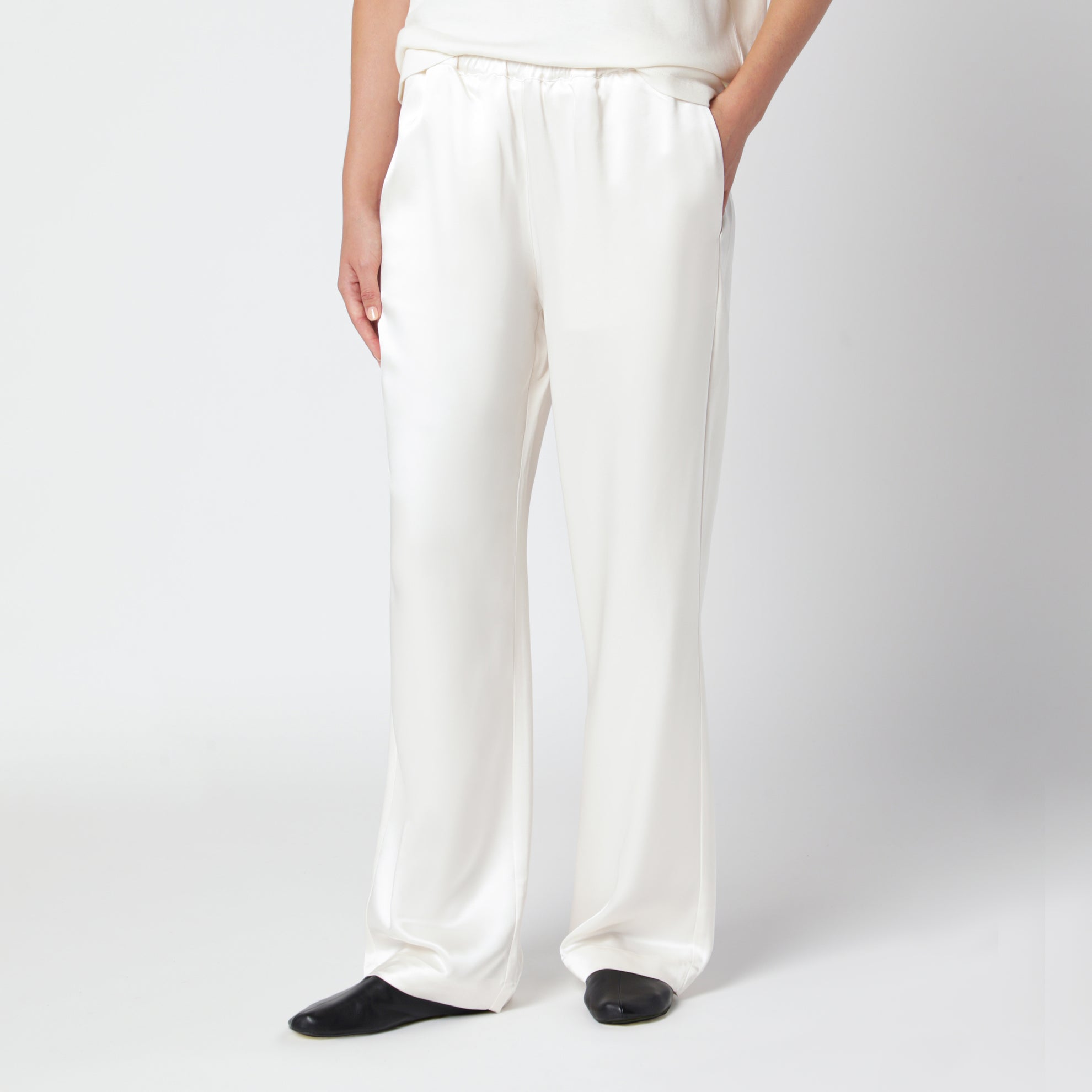 Cream silk wide-leg trousers