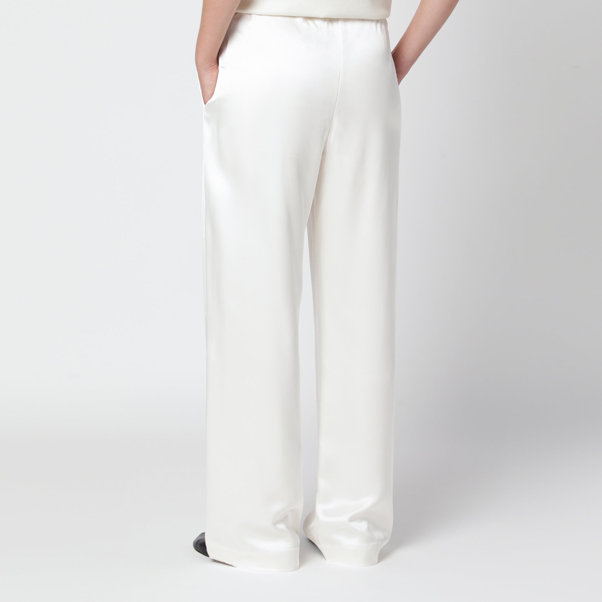 Cream silk wide-leg trousers