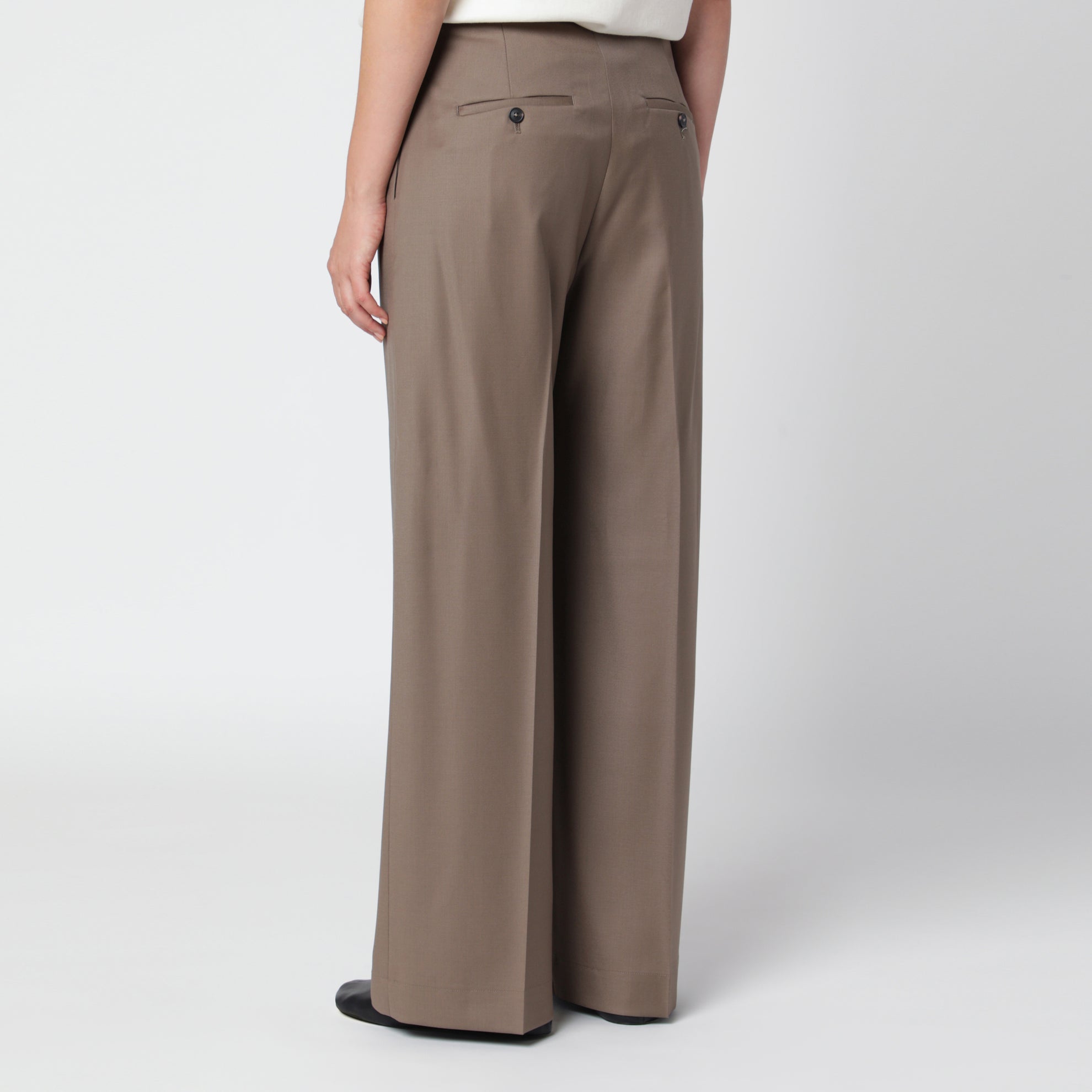 Pantaloni a gamba larga in lana vergine marroni