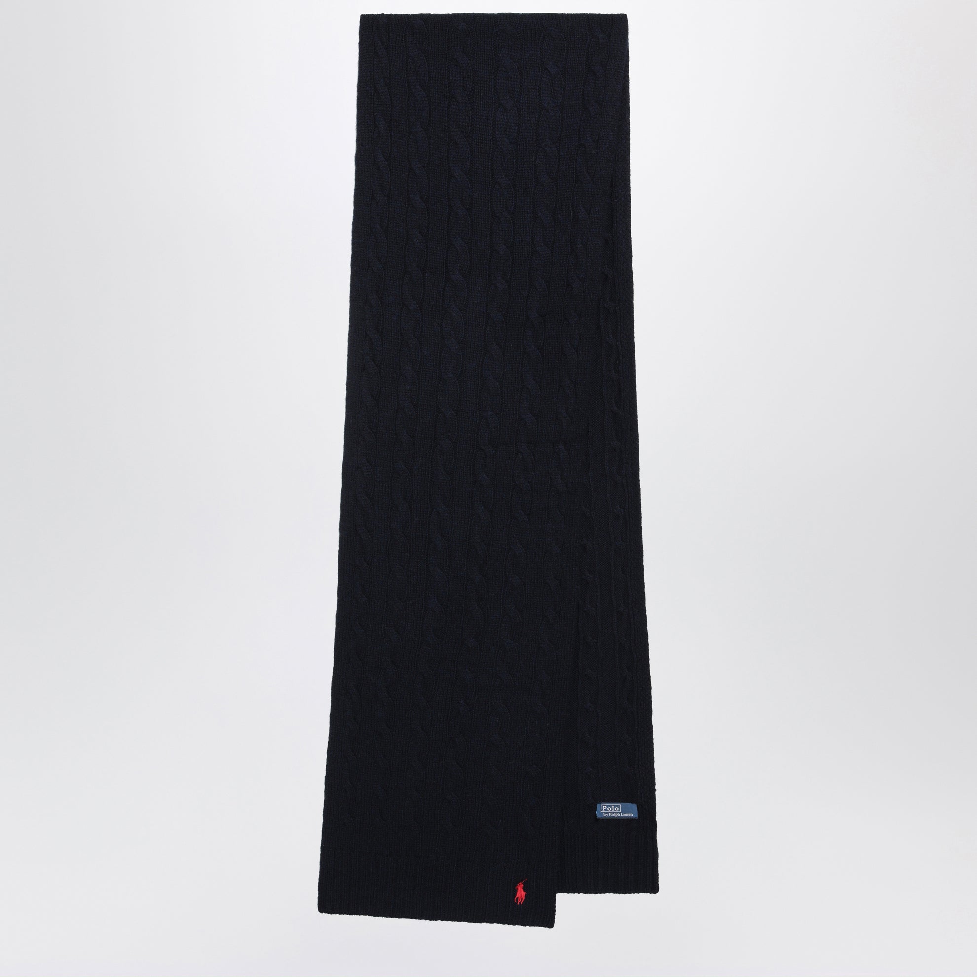 Sciarpa blu navy in lana e cashmere a trecce