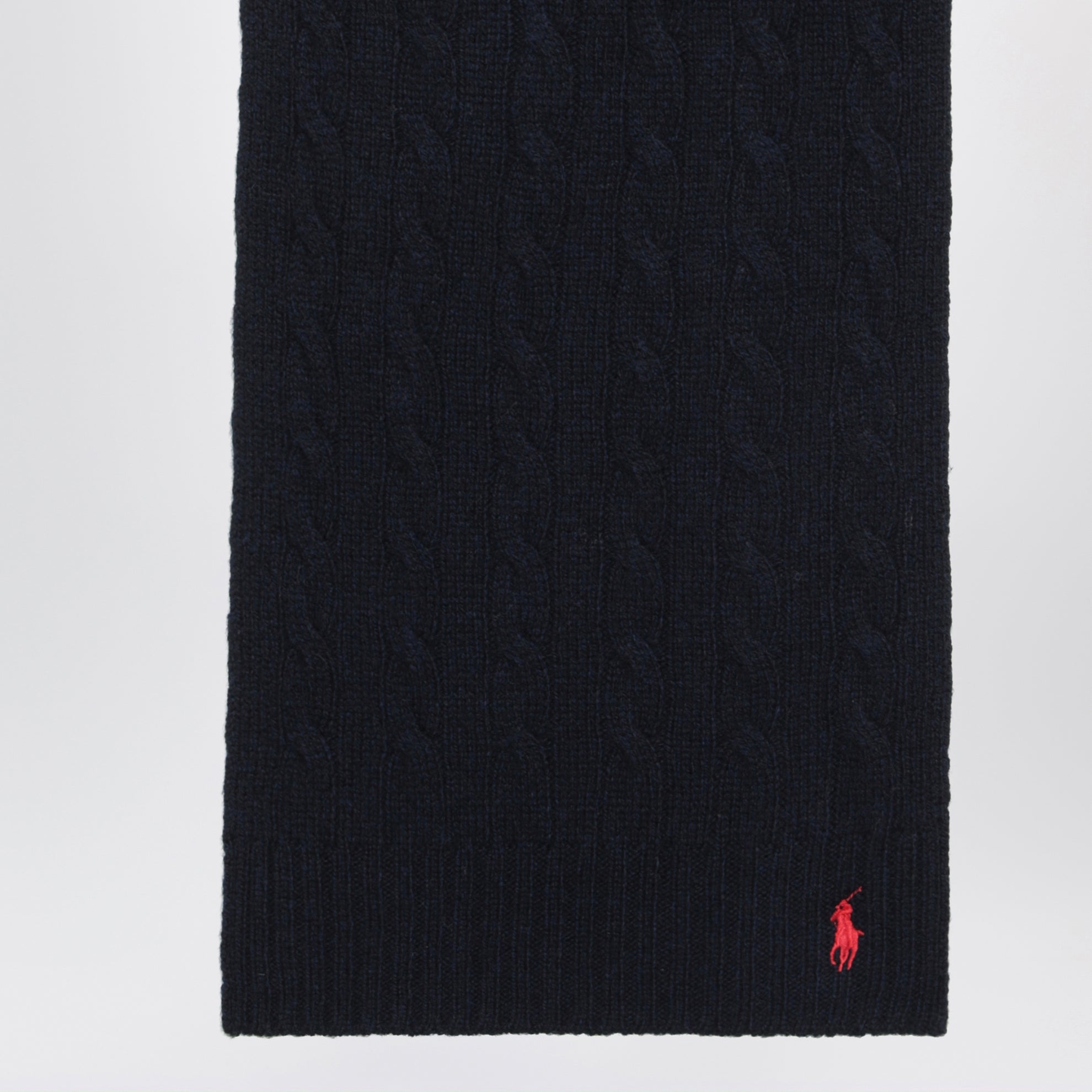 Sciarpa blu navy in lana e cashmere a trecce