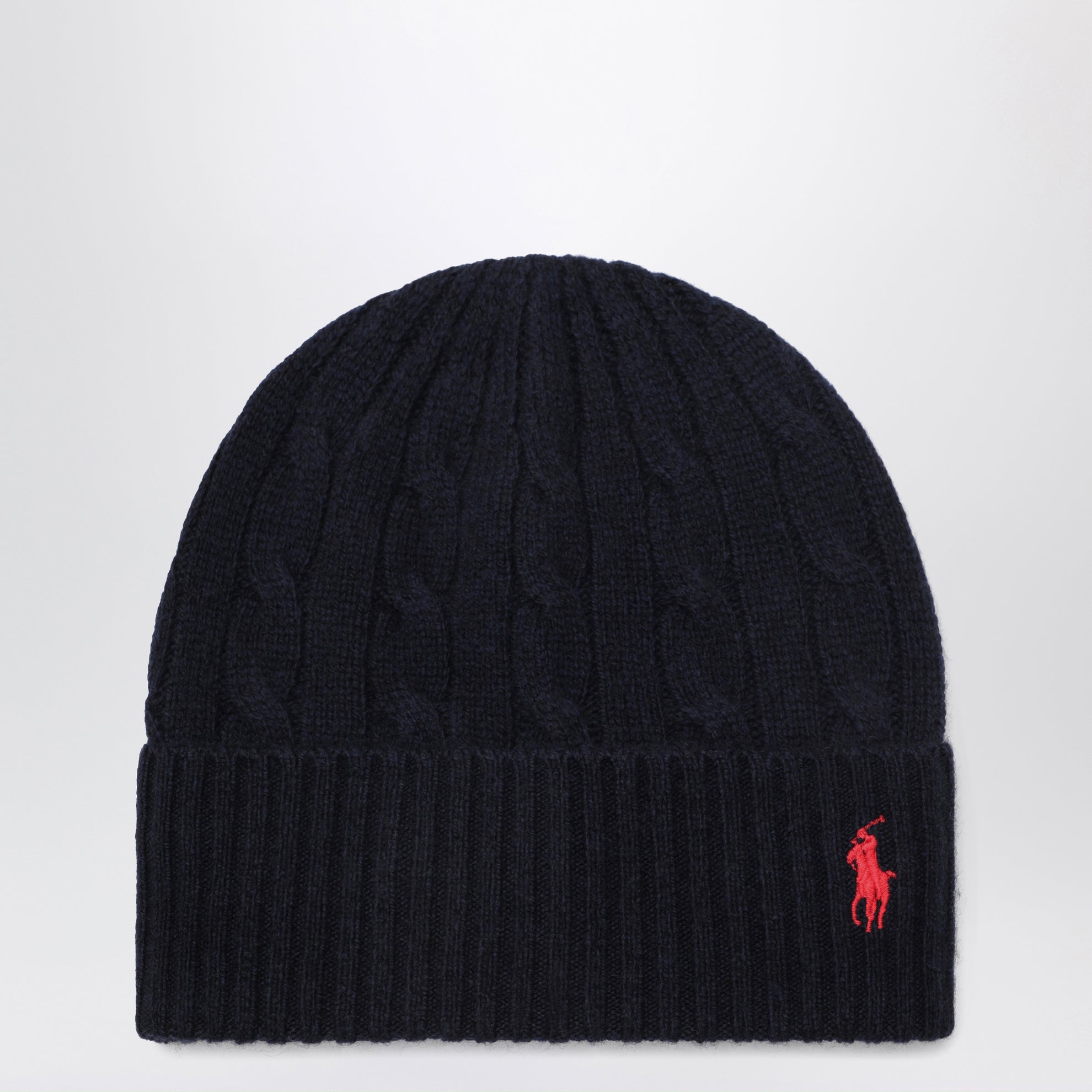 Strickmütze mit Logo aus Wolle und Kaschmir in Navy