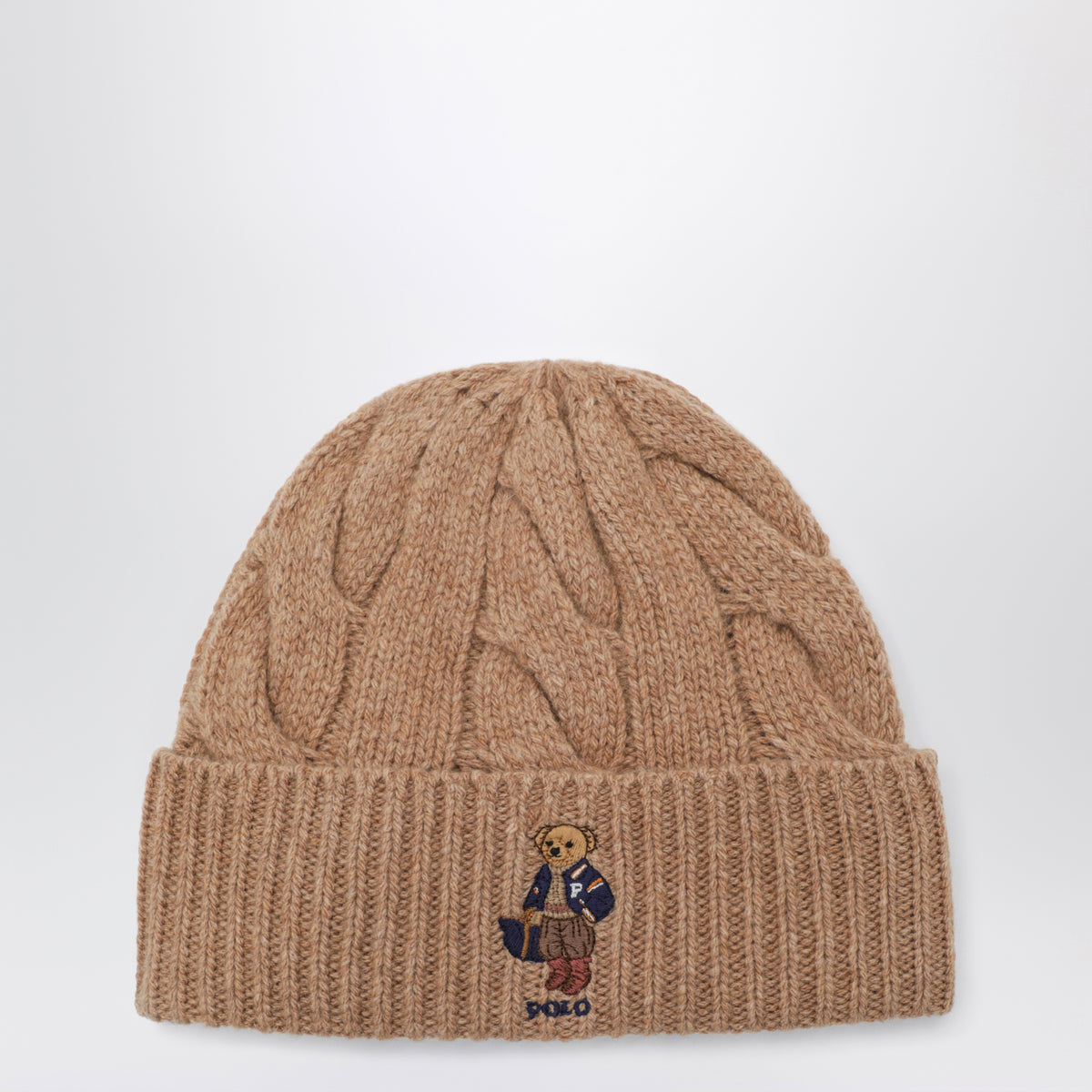 Berretto Polo Bear color cammello in lana