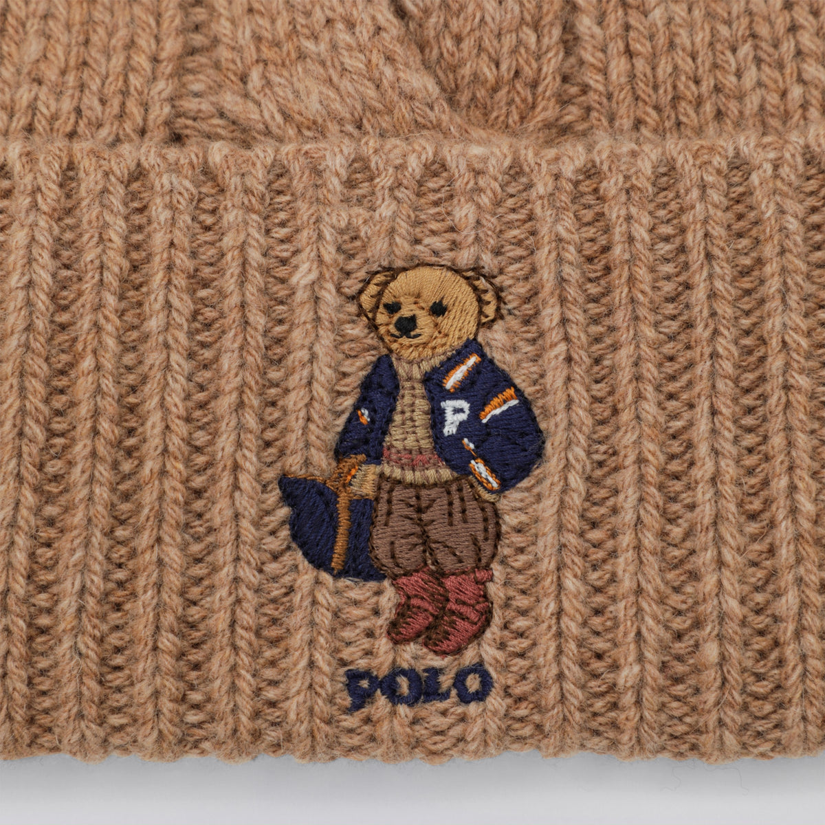 Berretto Polo Bear color cammello in lana