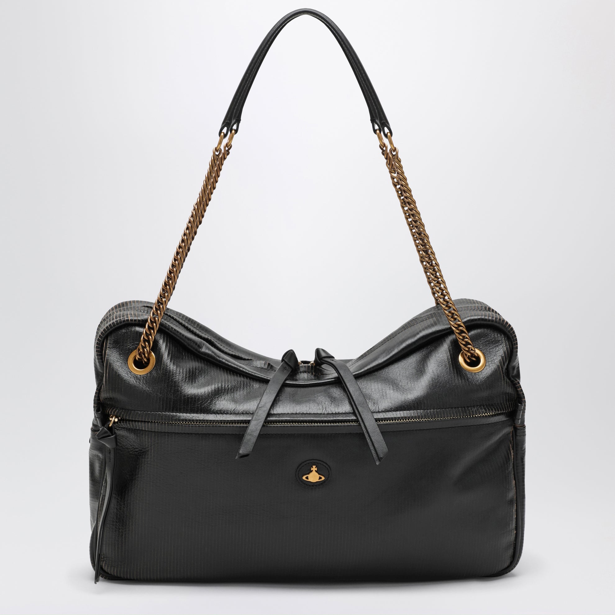 Borsa a spalla Dolce Large in pelle nera e beige