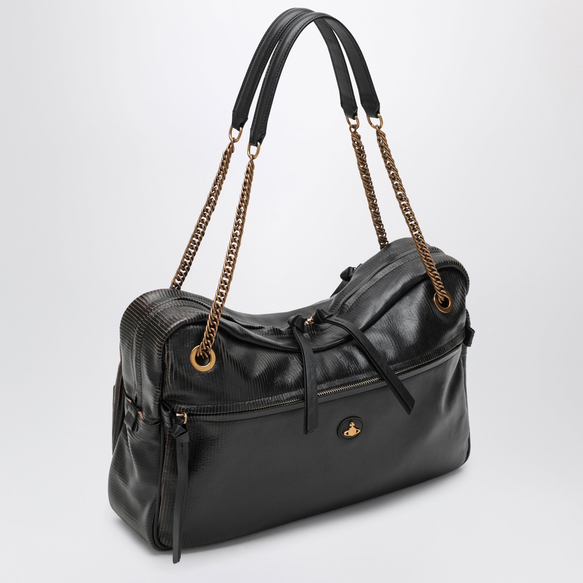 Borsa a spalla Dolce Large in pelle nera e beige