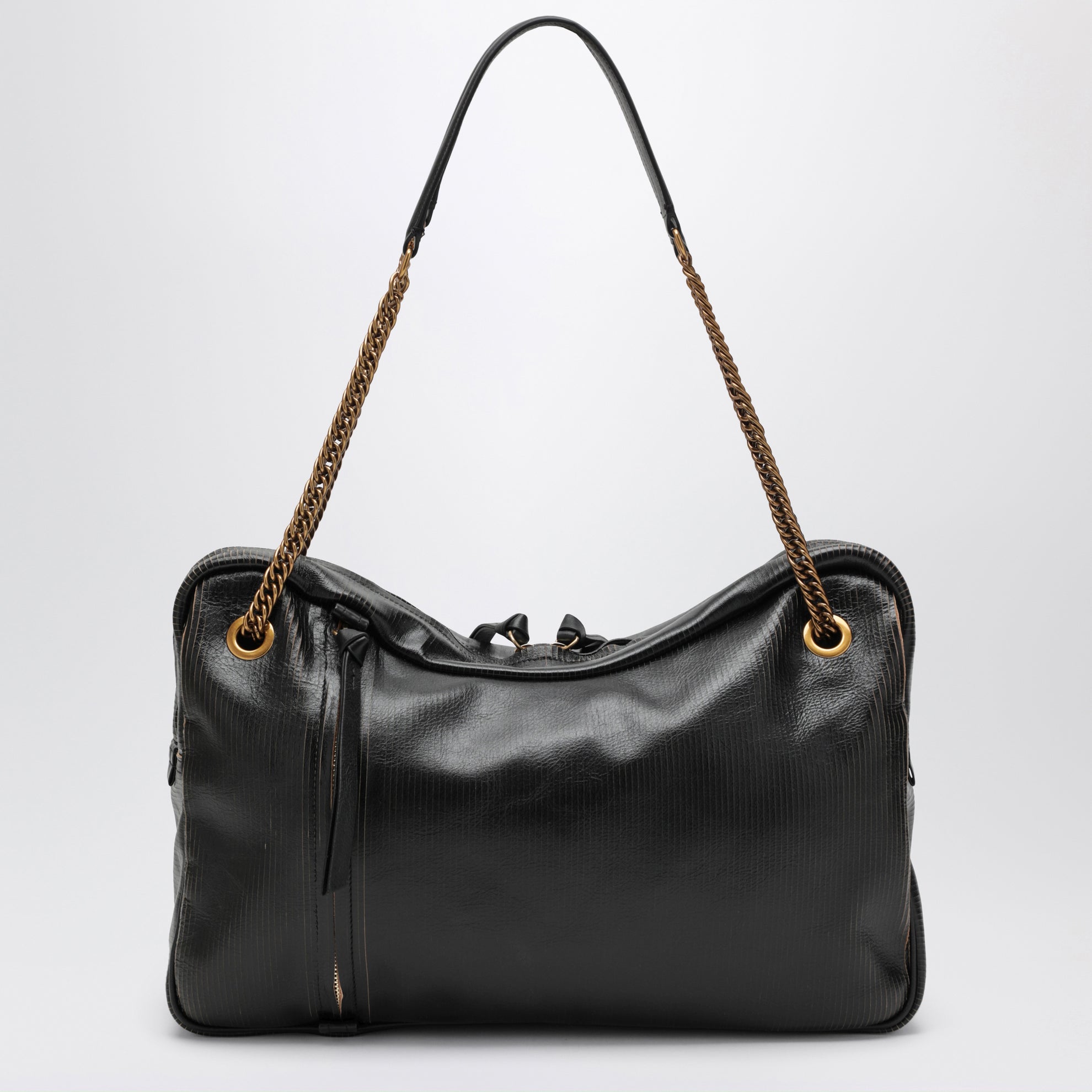 Borsa a spalla Dolce Large in pelle nera e beige