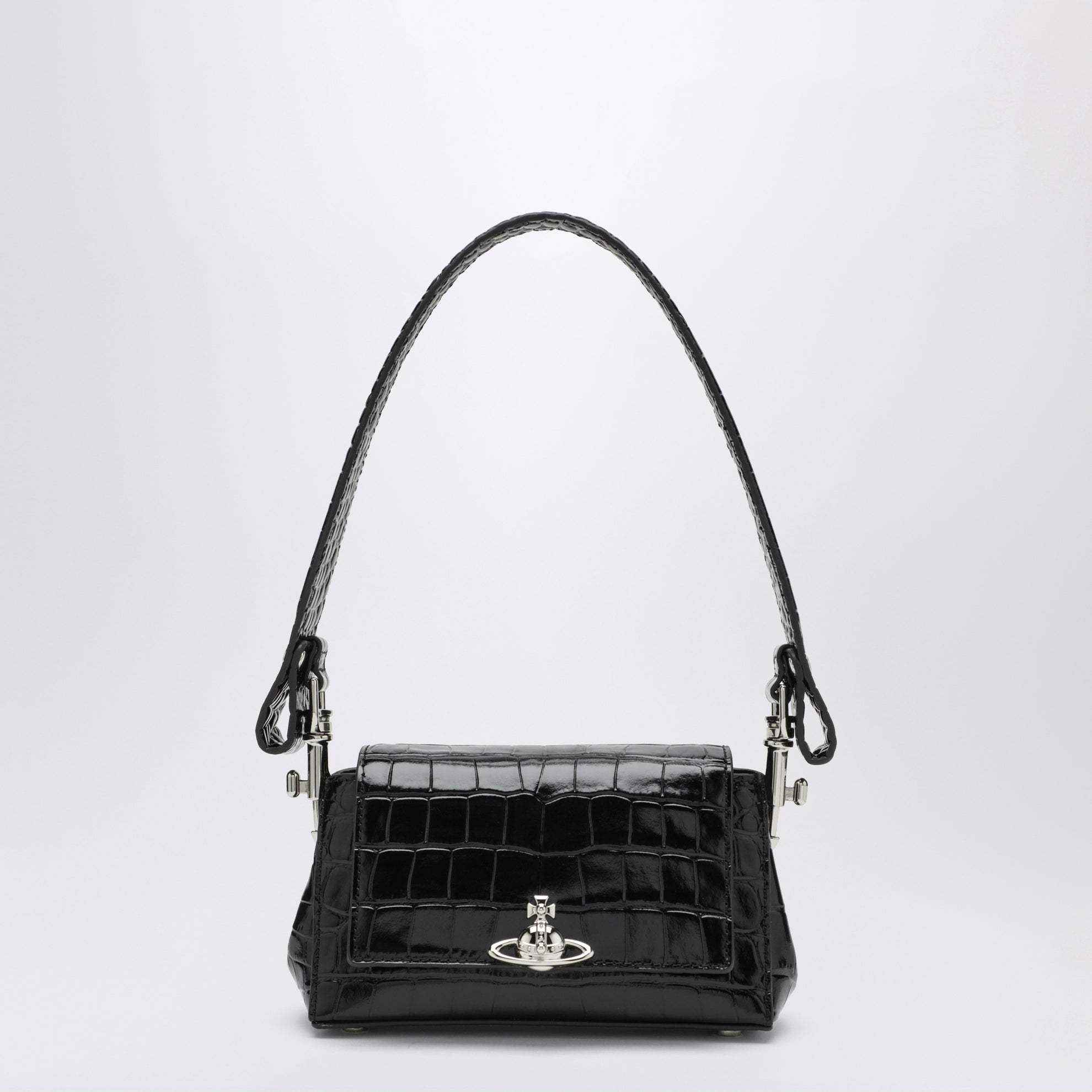 Black Hazel bag in croc-effect patent leather