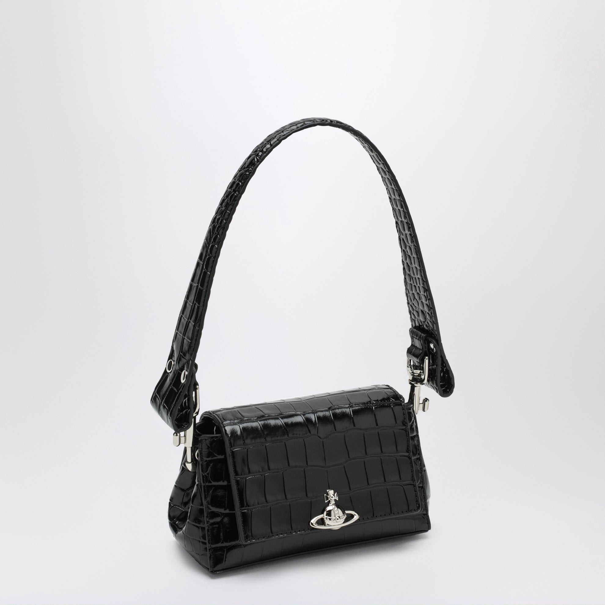 Black Hazel bag in croc-effect patent leather